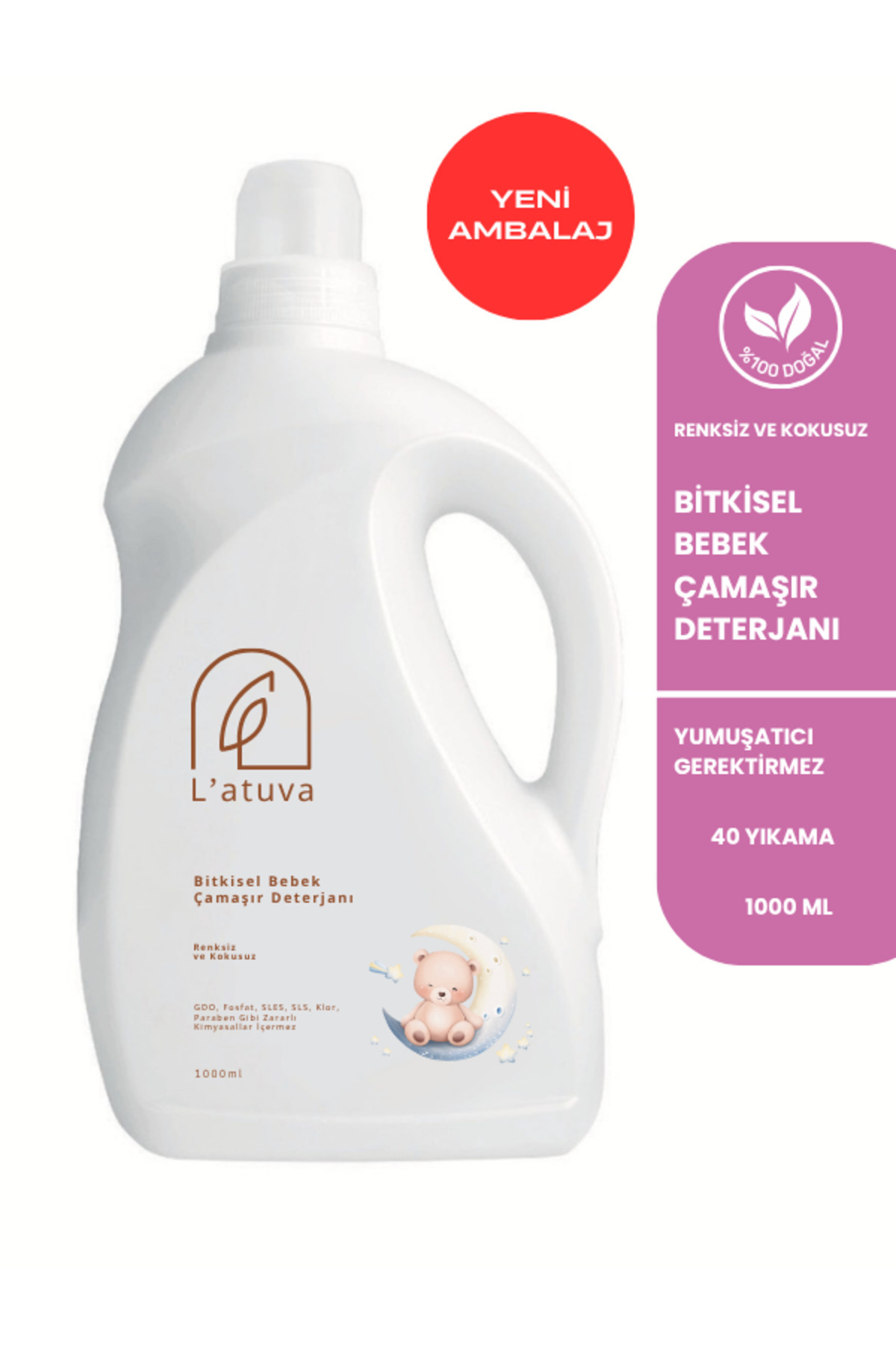 L'atuva %100 Doğal Bebek Çamaşır Deterjanı Kendinden Yumuşatıcılı 1000 ml
