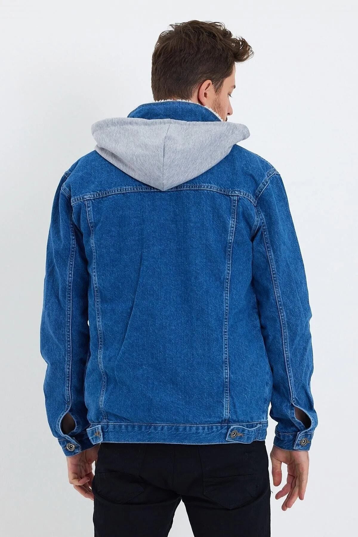 DAMGA JEANS  Içi Kürklü Kapüşonlu Kot Mont Mavi - Görsel 7