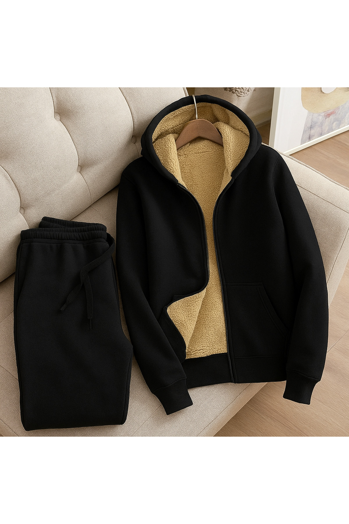 Kışlık 3 İplik – Üst İçi Welsoft Kürklü Kullar hariç Şardonlu Kapüşonlu Eşofman Takımı-Unisex