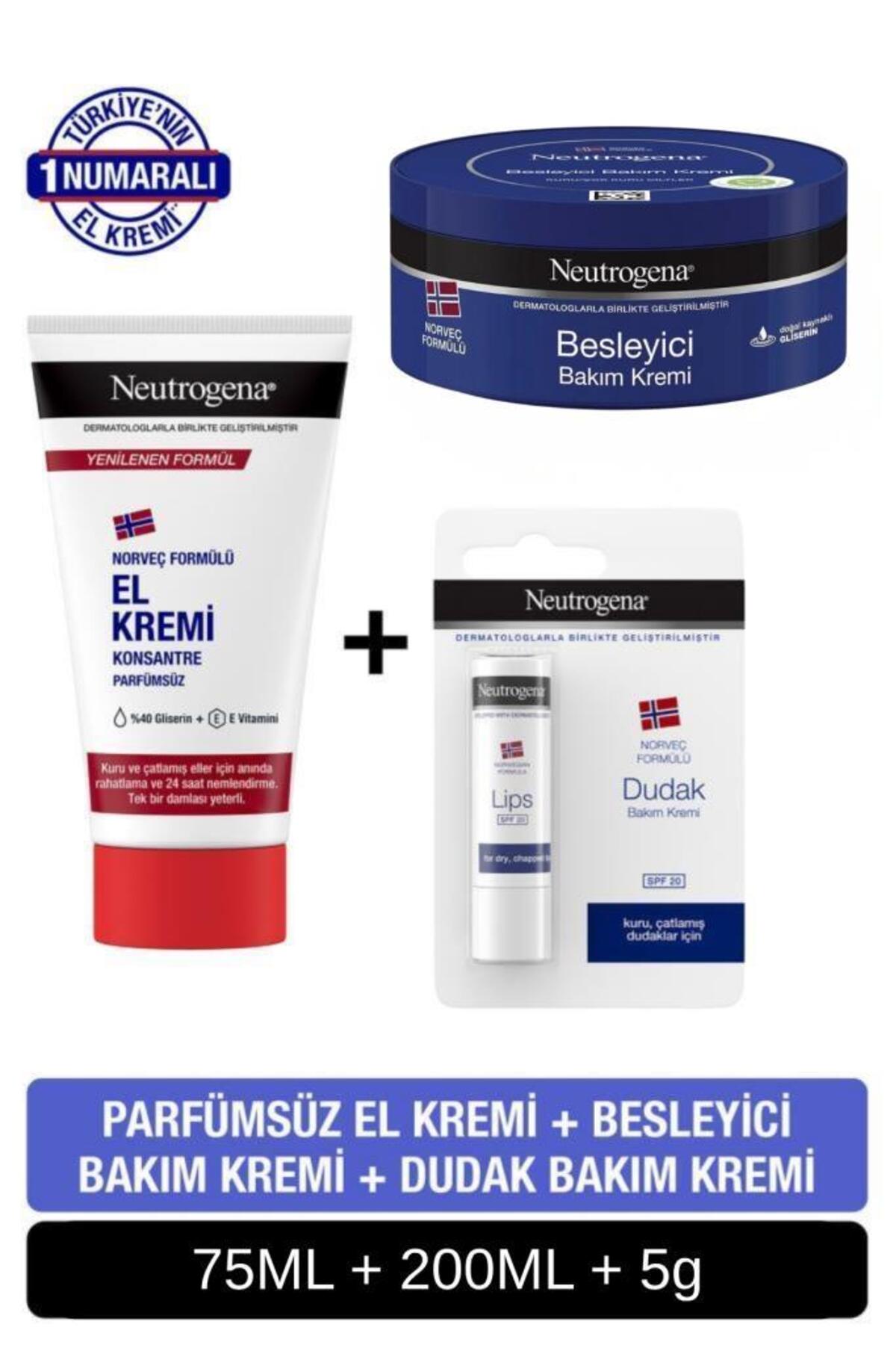 Neutrogena Parfümsüz El Kremi+ Besleyici Bakım+Dudak Kremi — PKTPRFSZKRMDKKRM