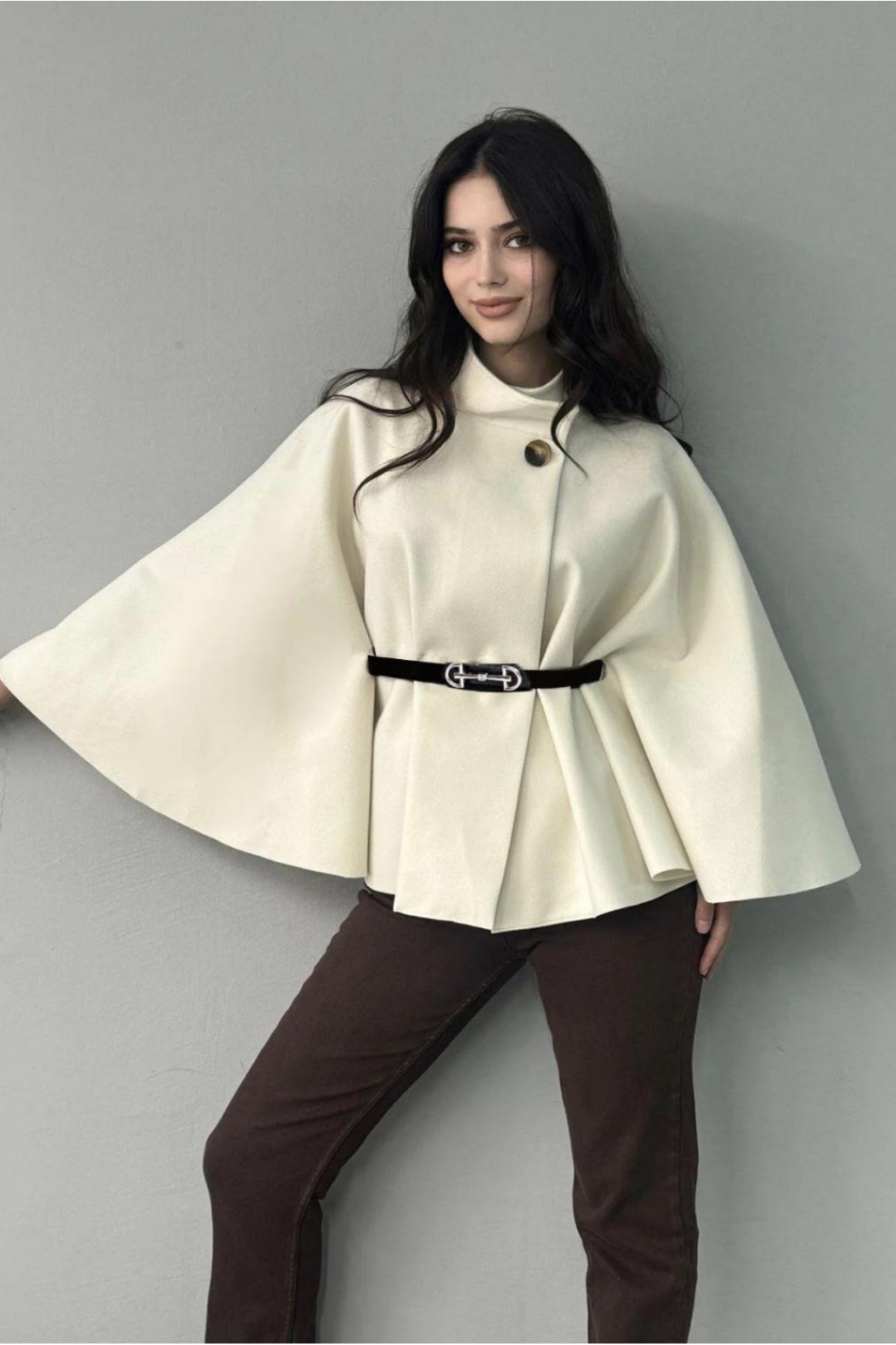 miremiran Panço Orjınal kaşe pelerin gold gümüş düğme ve kemer hediyeli gümüş kurdele siyah kemer