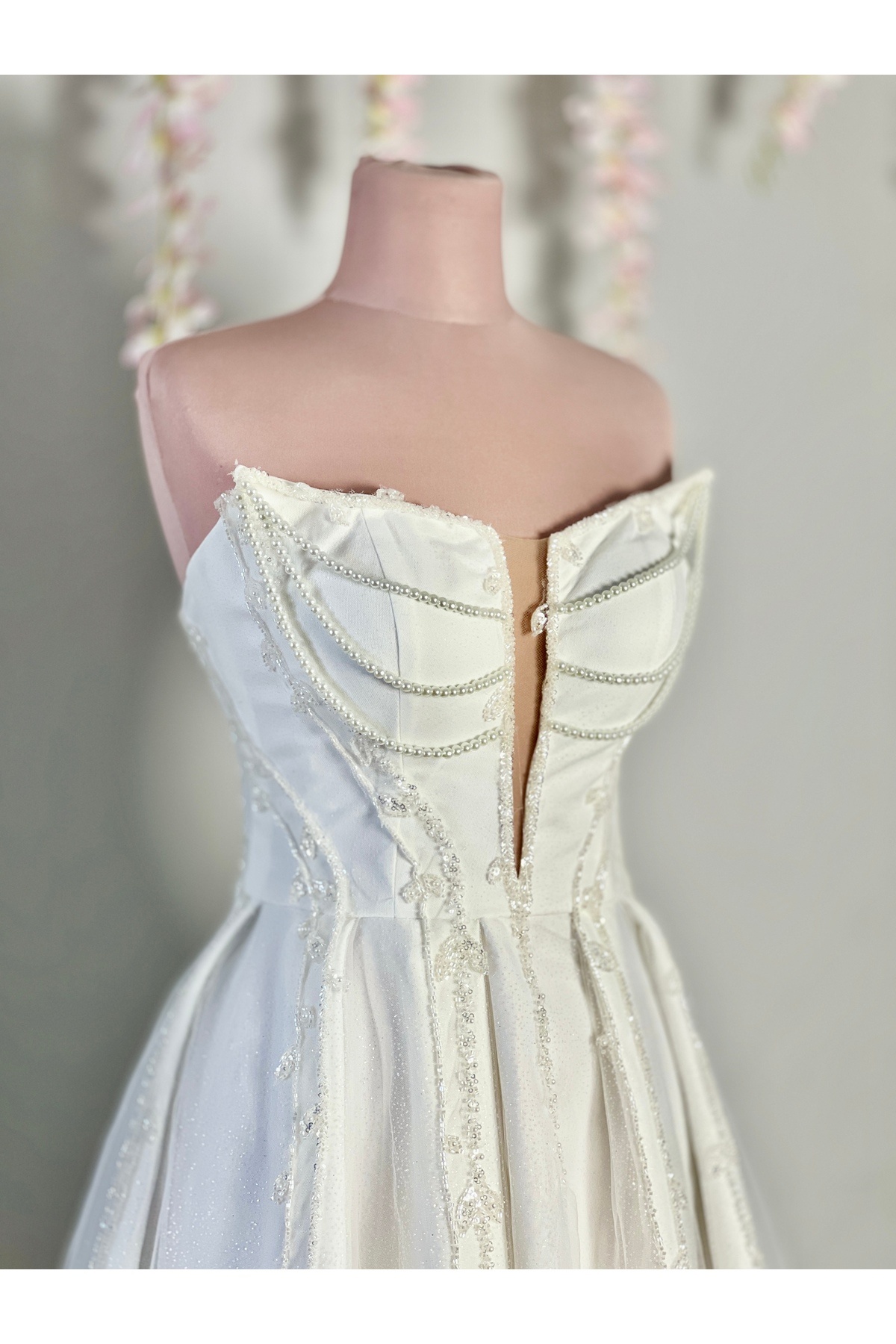 MEDUSA Dea Blanca İnci Sarkaçlı Kısa Boy After Mini Gelinlik Nişan Nikah Elbisesi