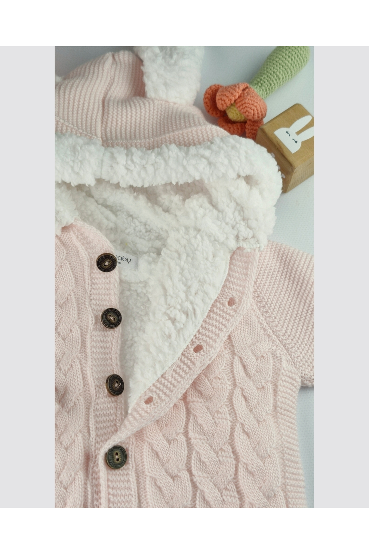 asliva Kız Bebek Şeker Pembe Triko Tulum – Peluş Astarlı Kapüşonlu Kışlık (6-24 Ay) fotoğrafı 5 (önizleme)