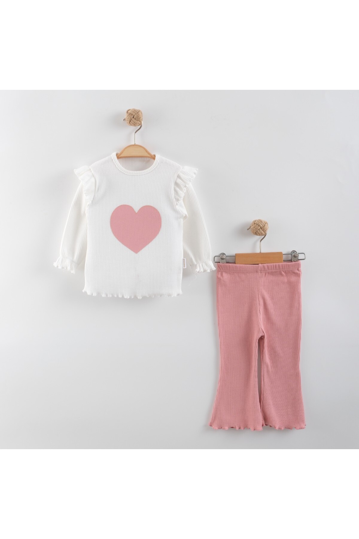 Heart Double Suit Dusty Rose Long Sleeve Blouse Spanish Leg Pants Stretchy Handy Cotton Fabric