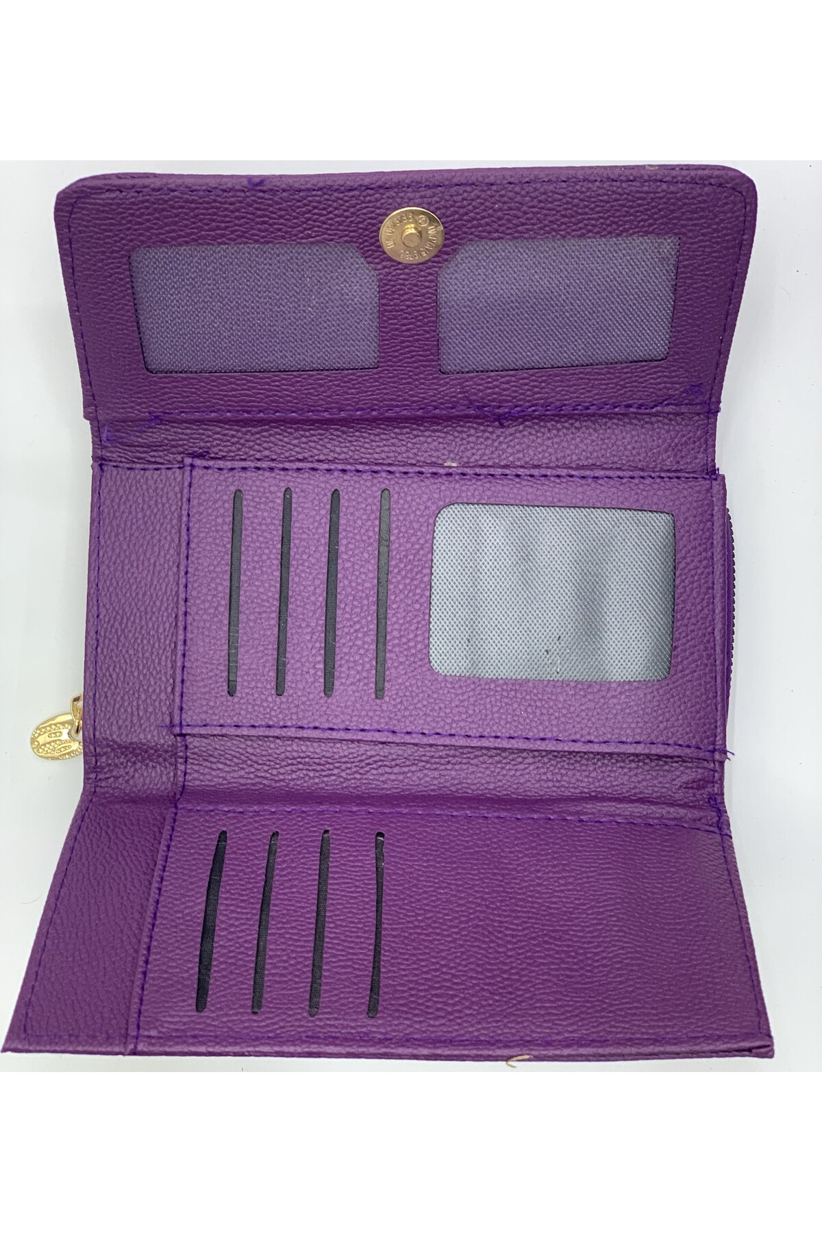 PurpleART Kadın Mor Polo Armalı Mıknatıs Kapaklı Büyük Boy Yatay Cüzdan 10x19x5cm görsel 2