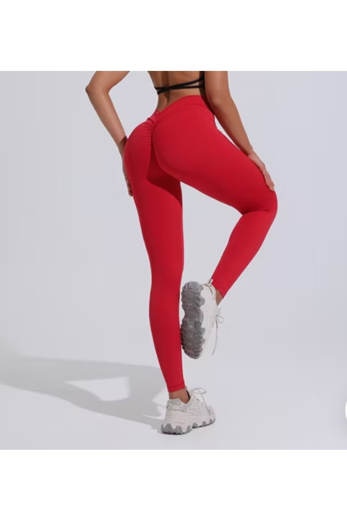 MAROVOAY  Arkası büzgü detaylı kırmızı uzun tayt,spor tayt,yoga taytı - Görsel 2