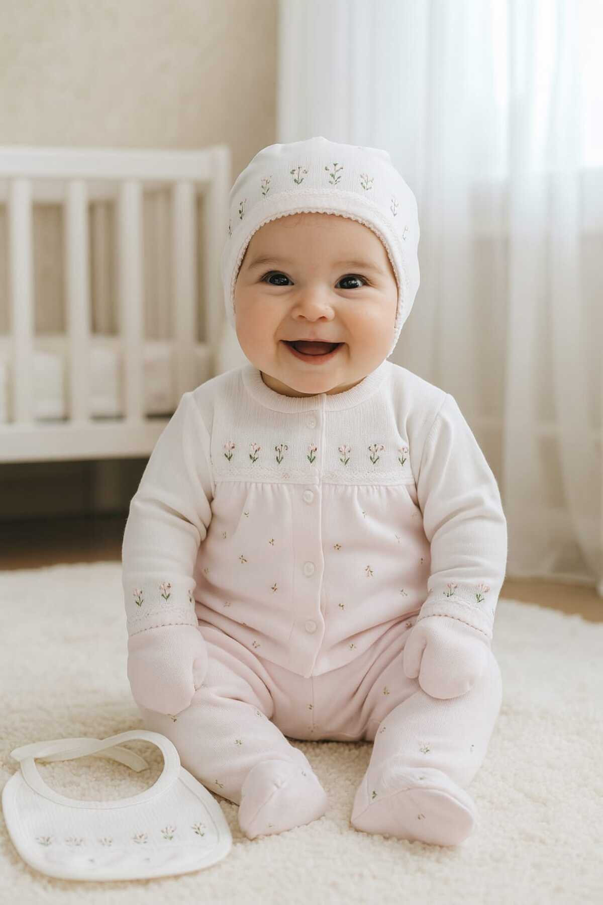 0-3 MONTHS BABY GIRL COLORFUL FLOWER ORNAMENTED 100% COTTON 5 PIECE SET