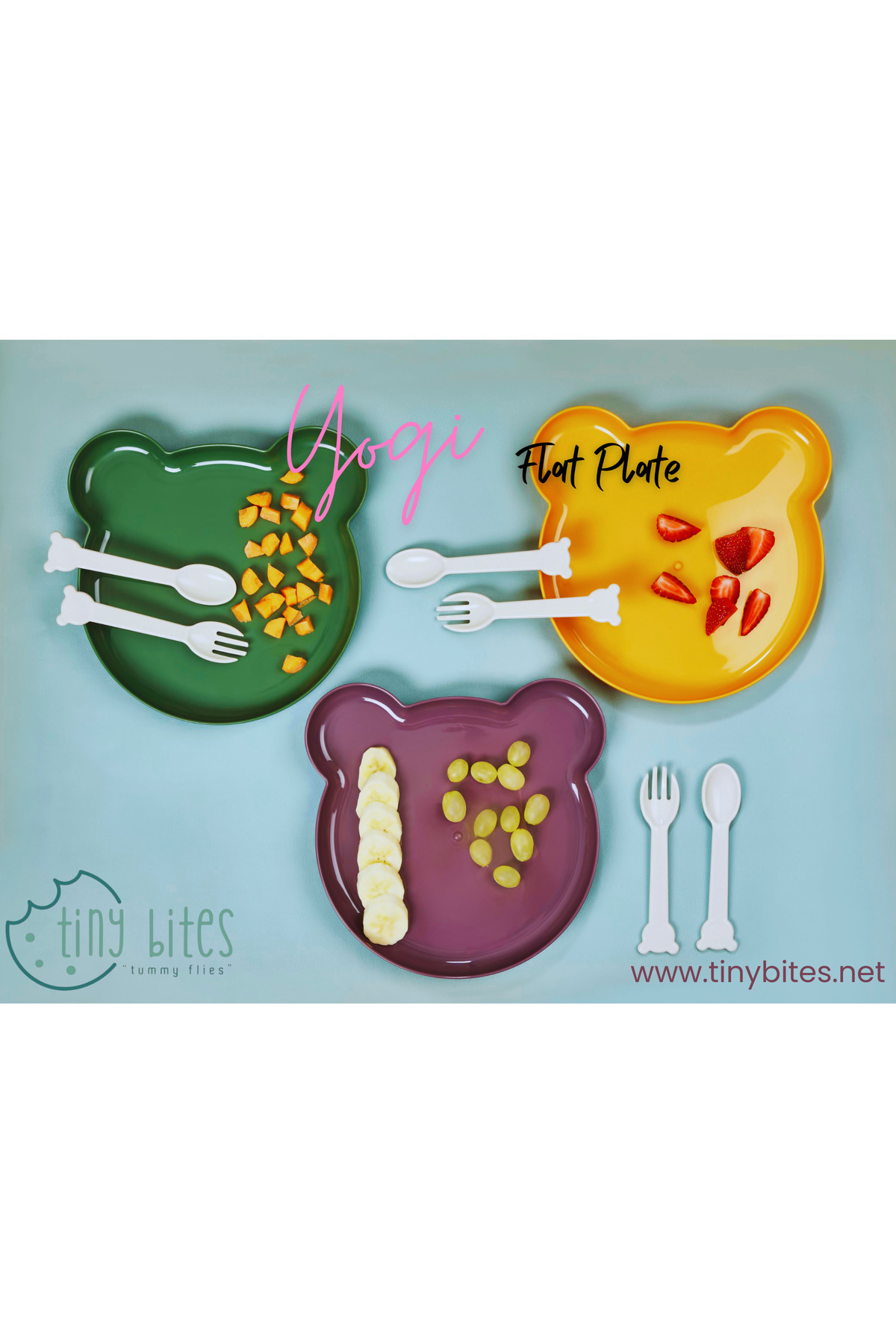 Tiny Bites Yogi Bebek Çocuk Mama Tabağı Ve Çatal Bıçak Seti