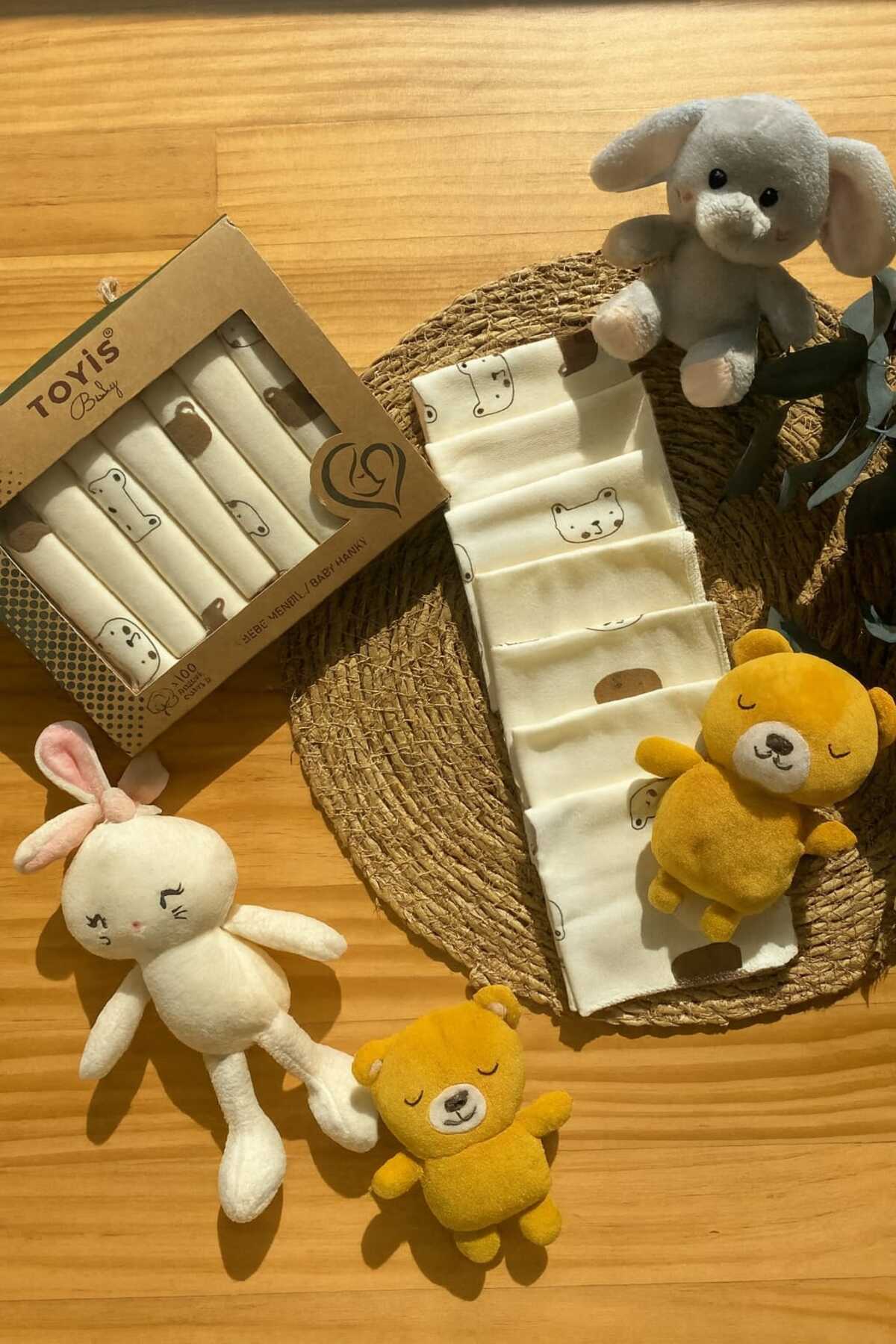 toyis baby Bebek Ağız Mendili %100 Pamuk Penye 7'Li Kutulu Set