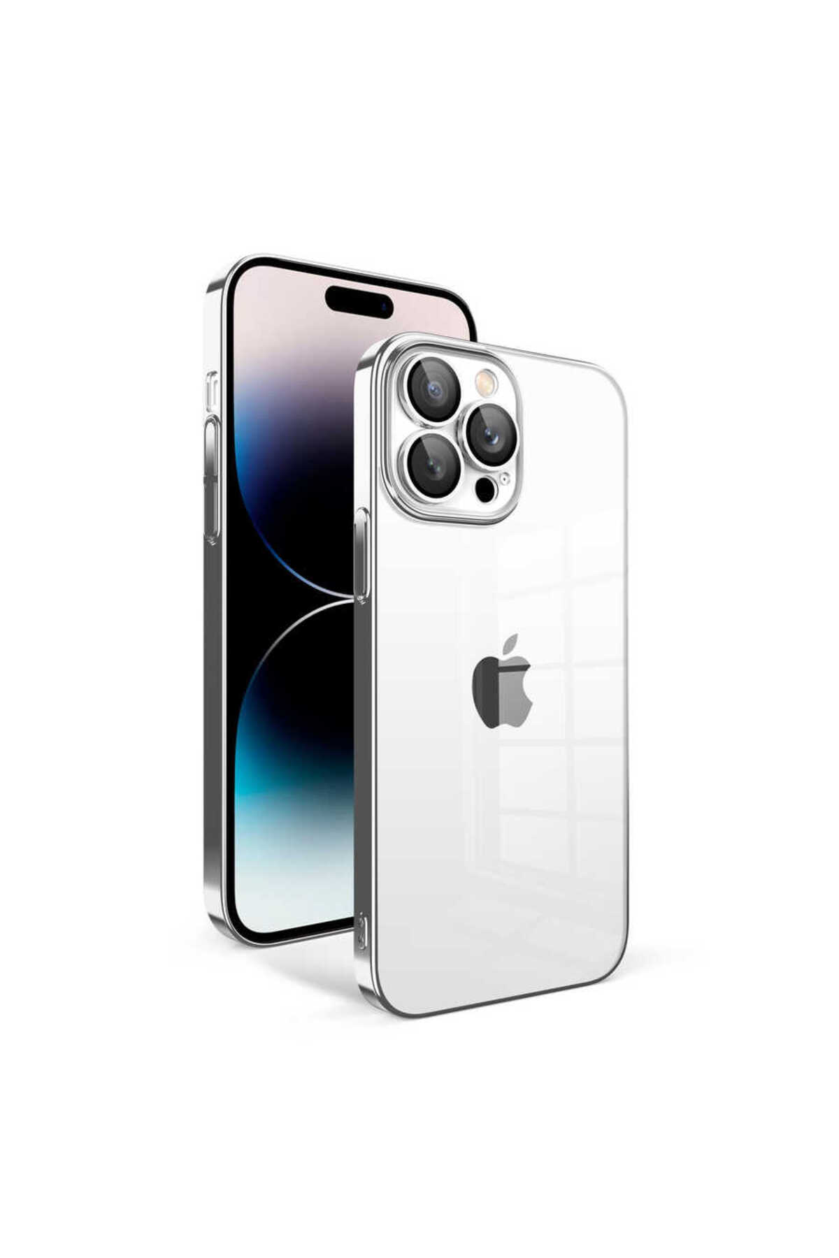 iPhone 14 Pro Uyumlu Kamera Korumalı Renkli Çerçeveli NXXA Garaj Kılıf-Gümüş