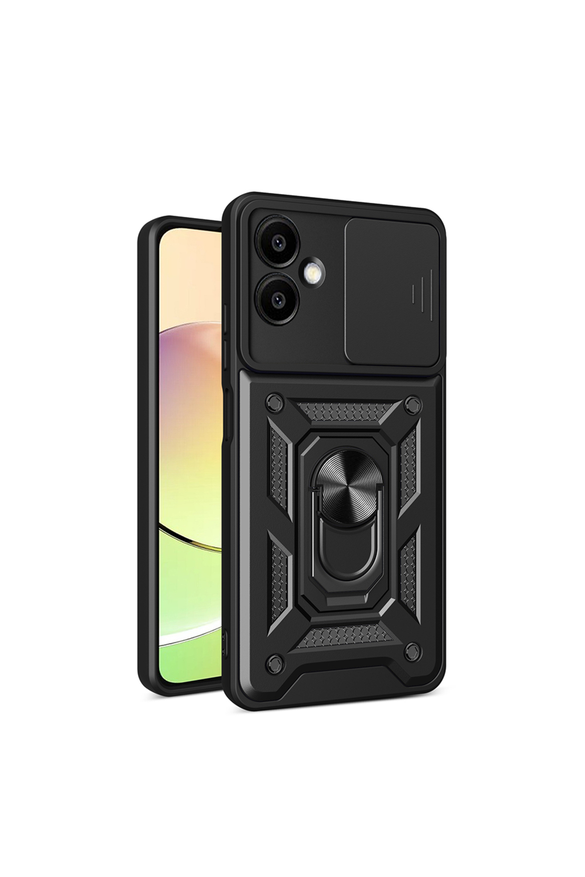 Galaxy A06 Uyumlu Magnetik Standlı Kamera Korumalı JoieCreatif Sürgülü Vega Kapak-Siyah