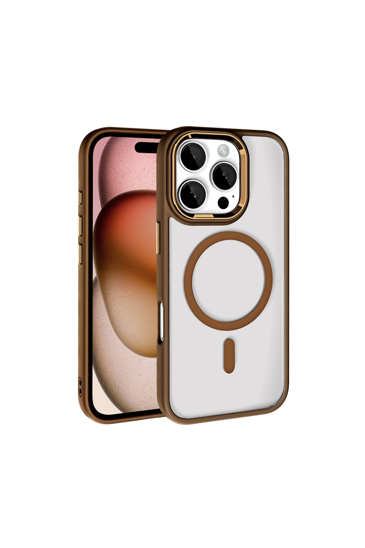 iPhone 16 Pro Kılıf Wireless Şarj Özellikli NXXA Krom Magsafe Silikon Kapak - Rose Brown