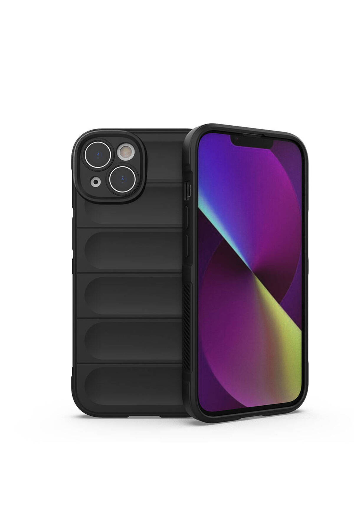 iPhone 14 Kılıf Esnek TPU Oyuklu Arka Yüzey Tasarımlı NXXA Etnik Silikon Kapak - Siyah