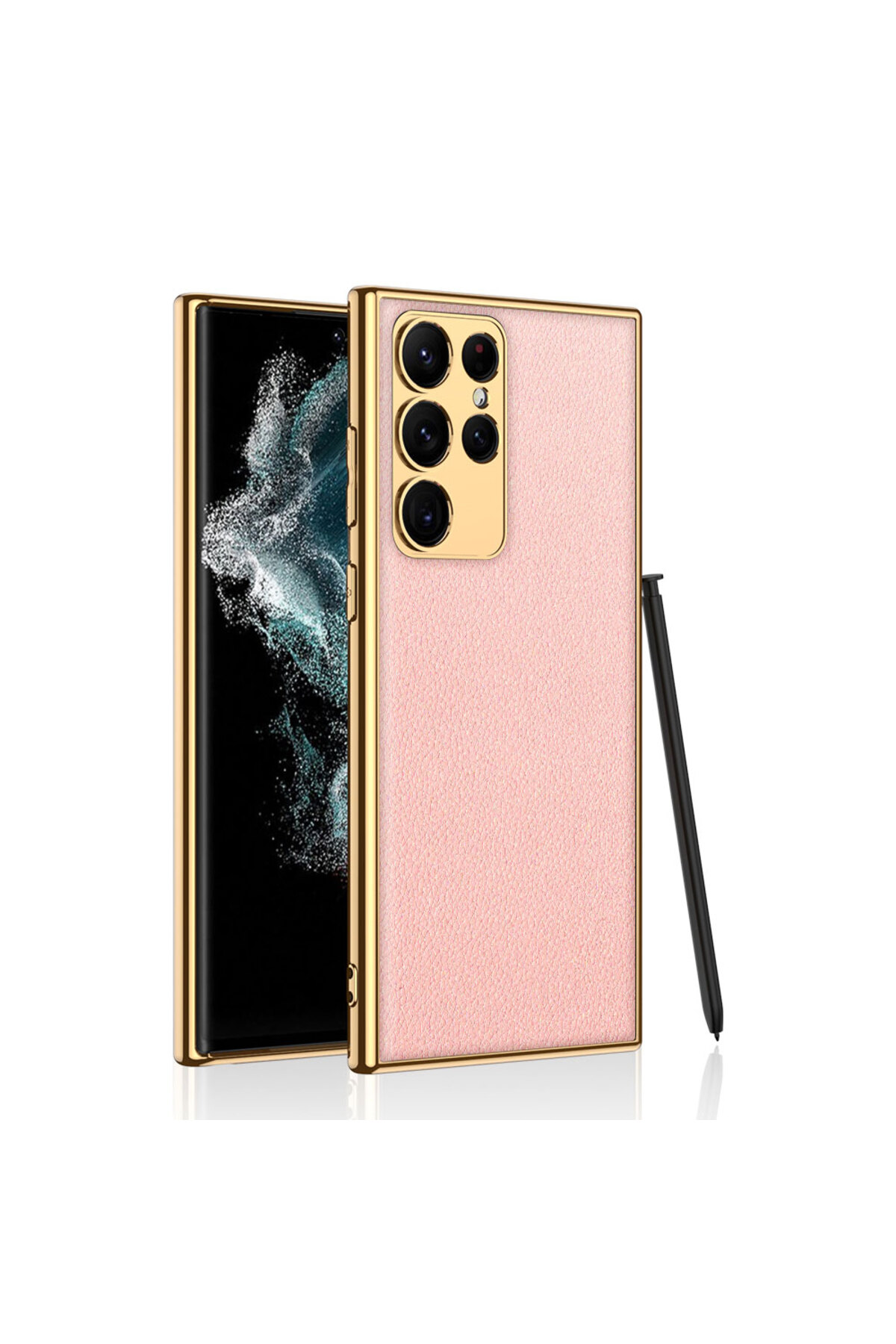Galaxy S23 Ultra Uyumlu Deri Görünümlü Kenarları Elektroplating Kaplama NXXA Fizyon Kılıf-Pe