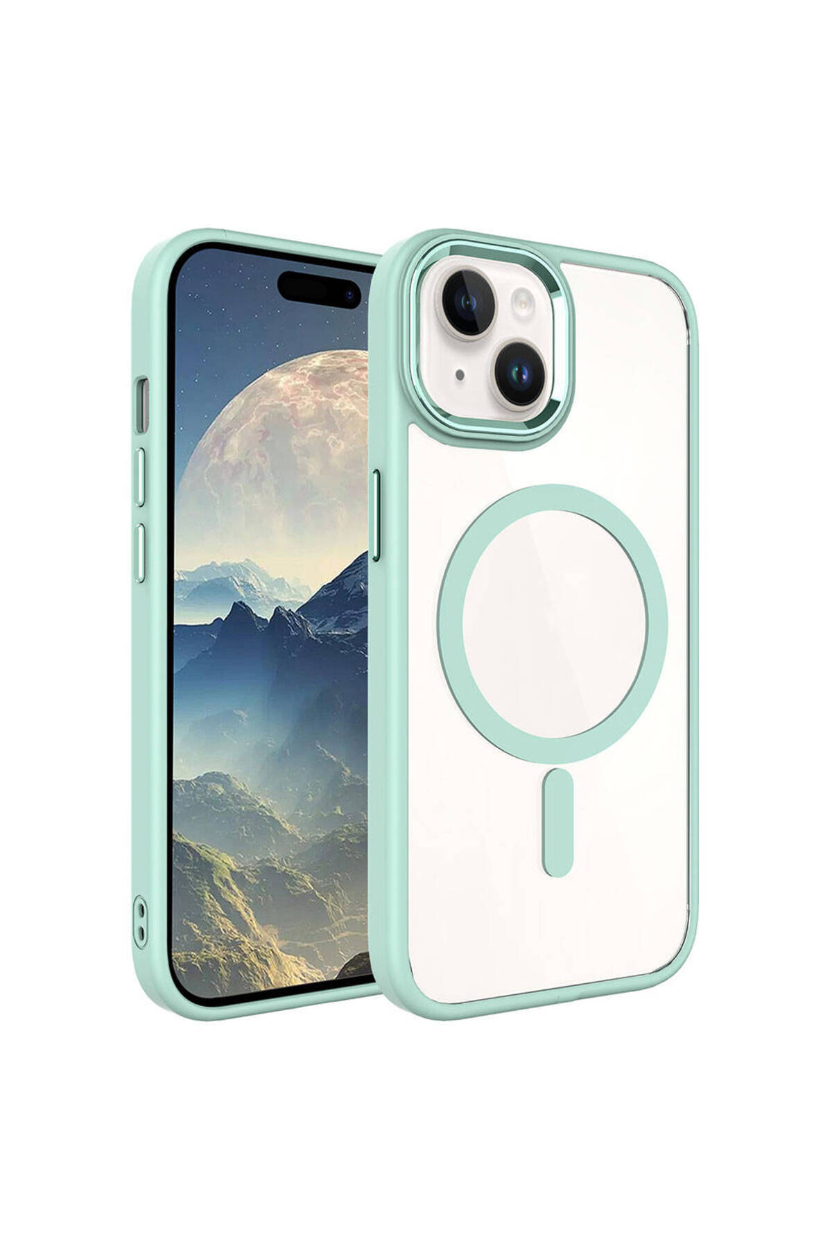 iPhone 15 Plus Uyumlu Wireless Şarj Özellikli NXXA Krom Magsafe Silikon Kılıf-Yeşil