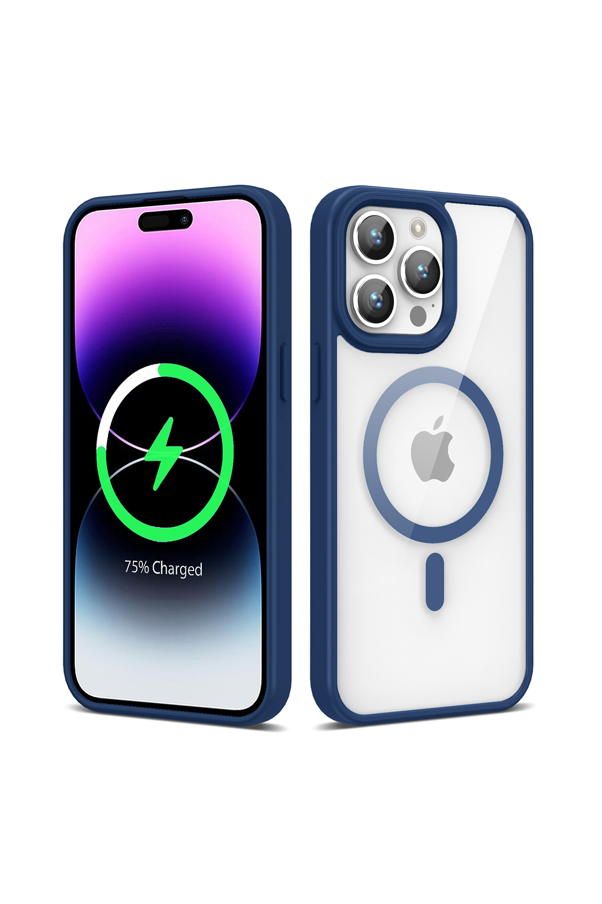 iPhone 14 Pro Uyumlu Magsafe Wireless Şarj Özellikli Silikon NXXA Ege Kılıf-Lacivert