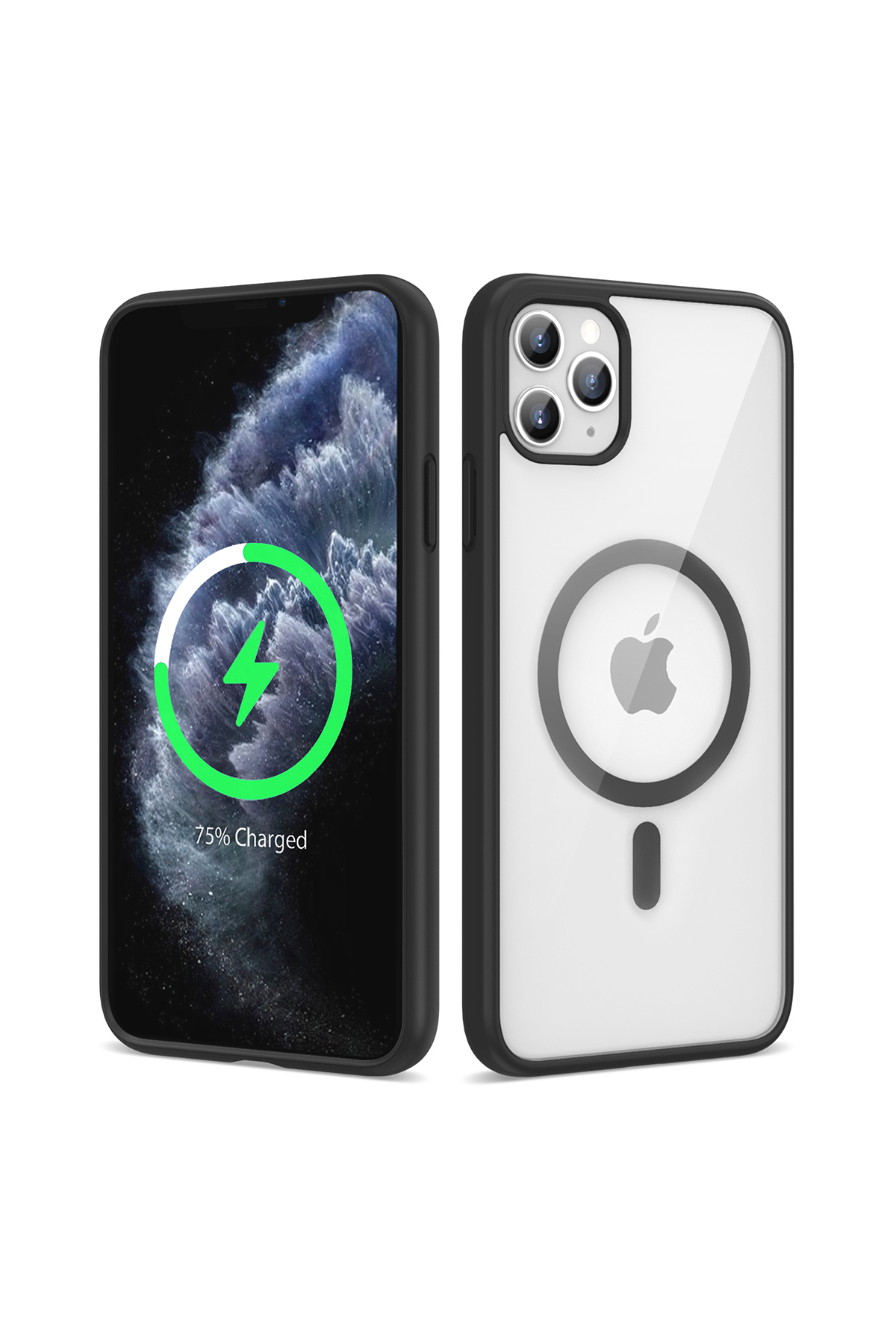 iPhone 11 Pro Max Uyumlu Magsafe Wireless Şarj Özellikli Silikon NXXA Ege Kılıf-Siyah
