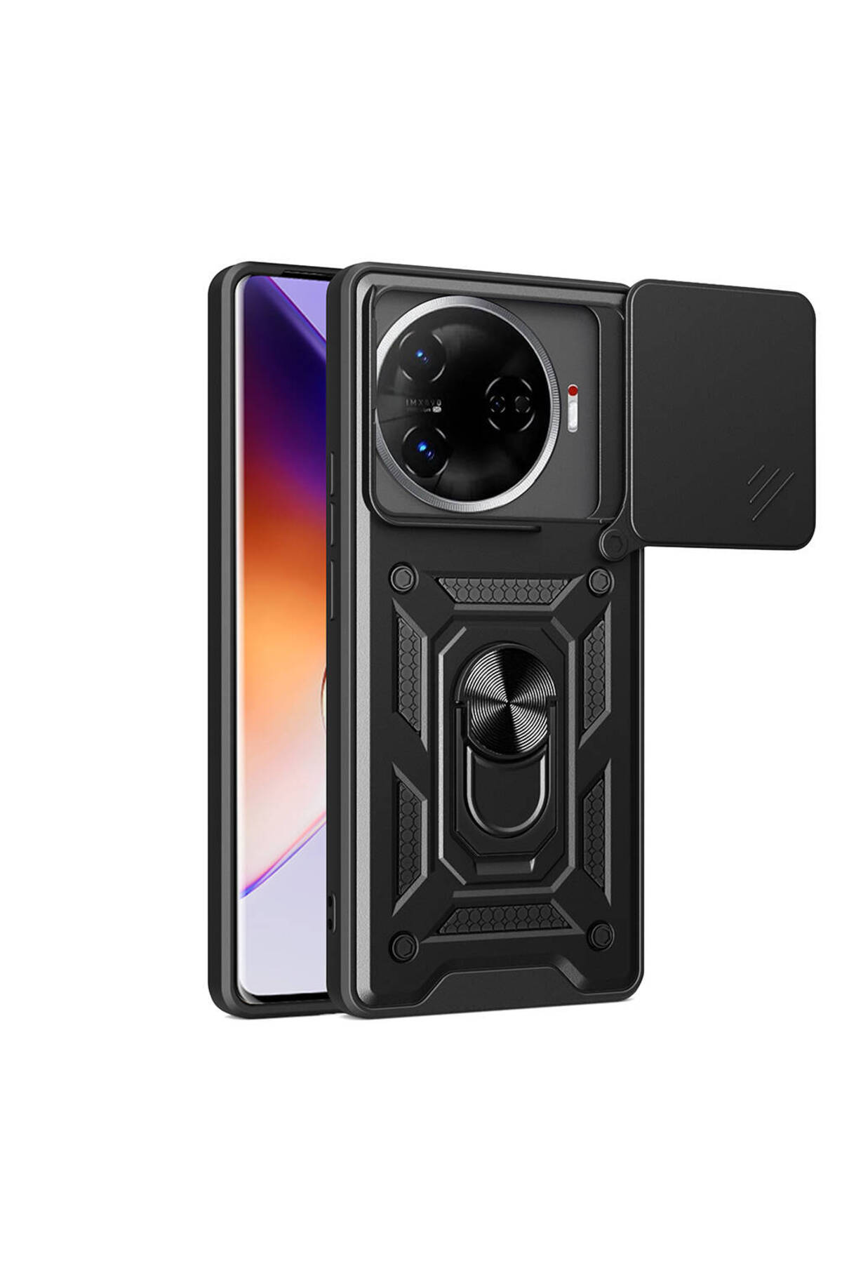 Tecno Camon 30 Pro 5G Kılıf Magnetik Standlı Kamera Korumalı NXXA Sürgülü Vega Kapak-Siyah