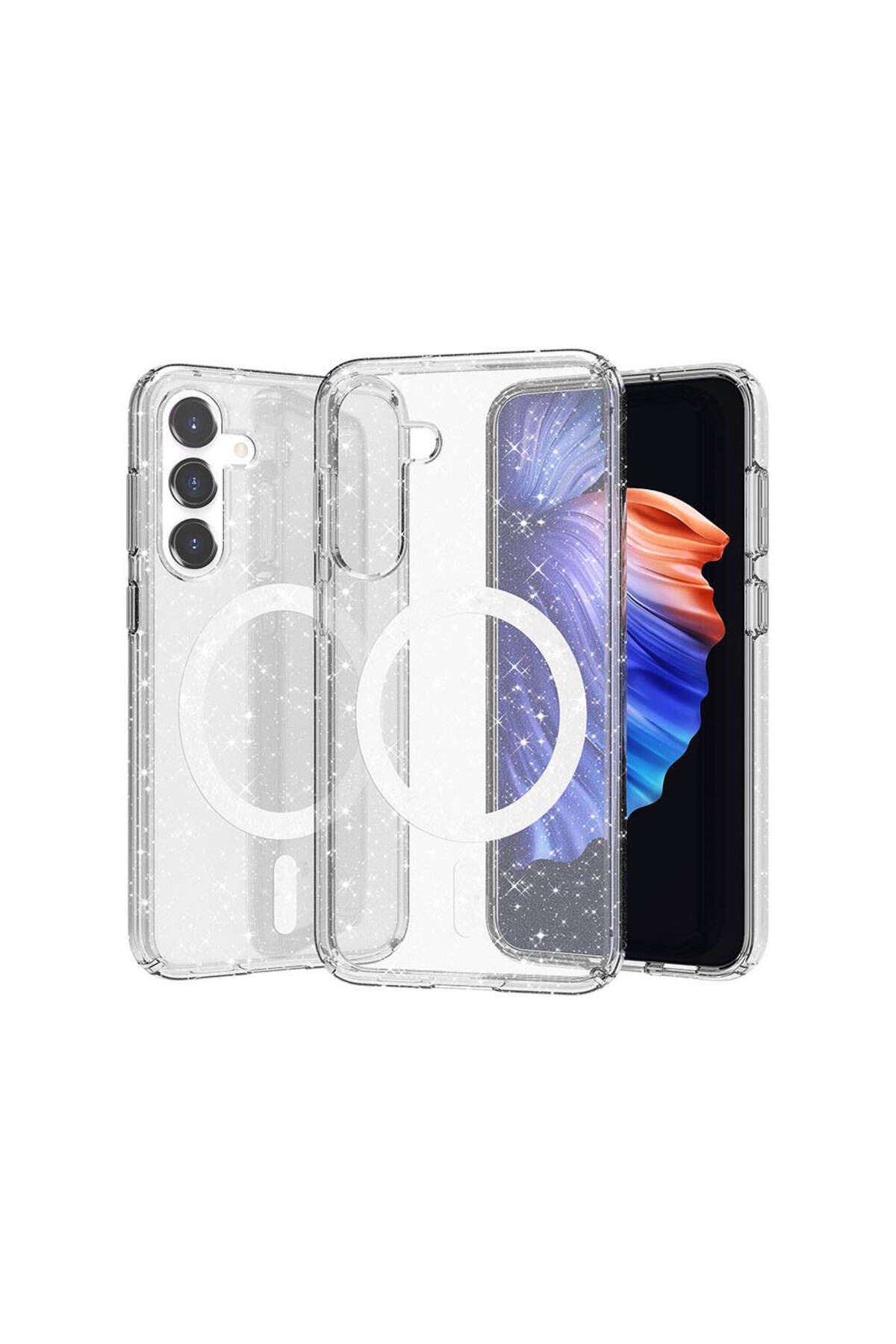 Galaxy S23 FE Kılıf Magsafe Şarj Özellikli Parlayan Simli Saydam Renkli NXXA Allstar Kapak - Şeffaf