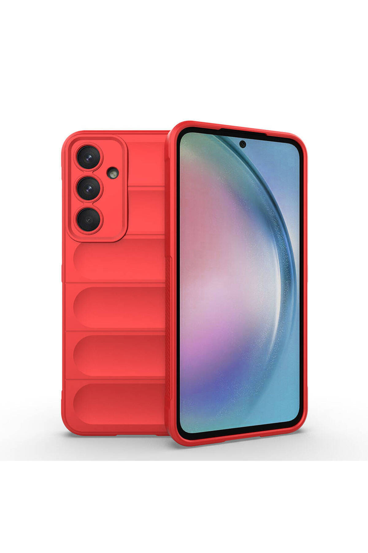 Galaxy A55 Kılıf Esnek TPU Oyuklu Arka Yüzey Tasarımlı JoieCreatif Etnik Silikon Kapak - Kırmızı