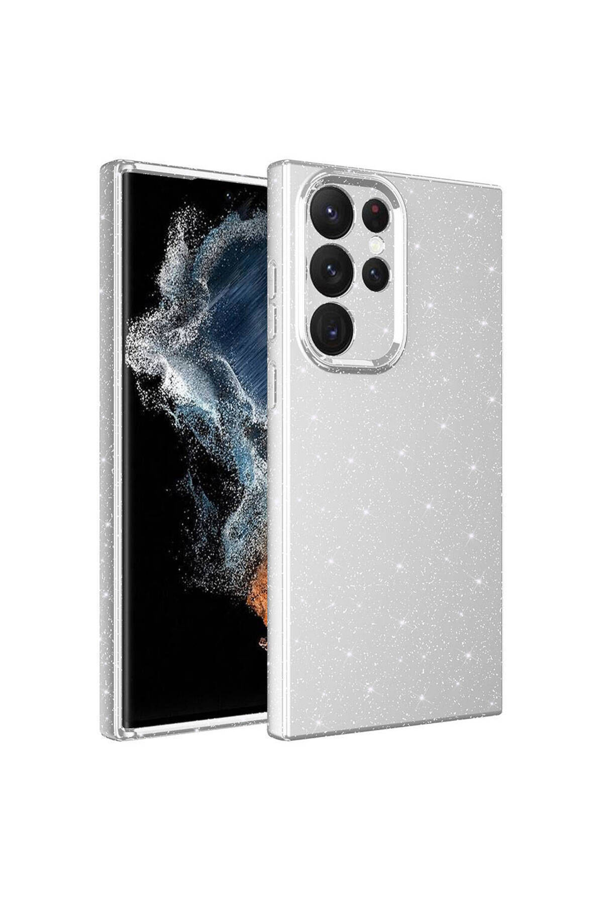Galaxy S22 Ultra Kılıf Kamera Korumalı Simli Lüks NXXA Koton Kapak - Gümüş