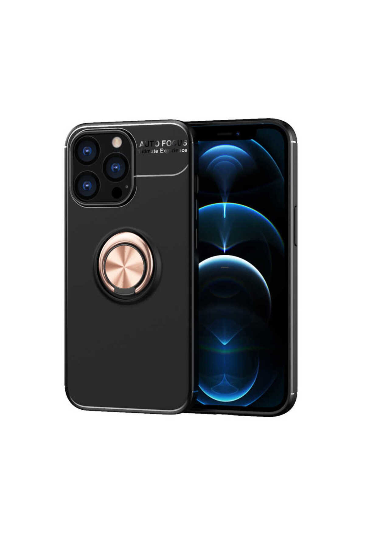 iPhone 13 Pro Max Uyumlu NXXA Ravel Silikon Kılıf-Siyah-Rose Gold