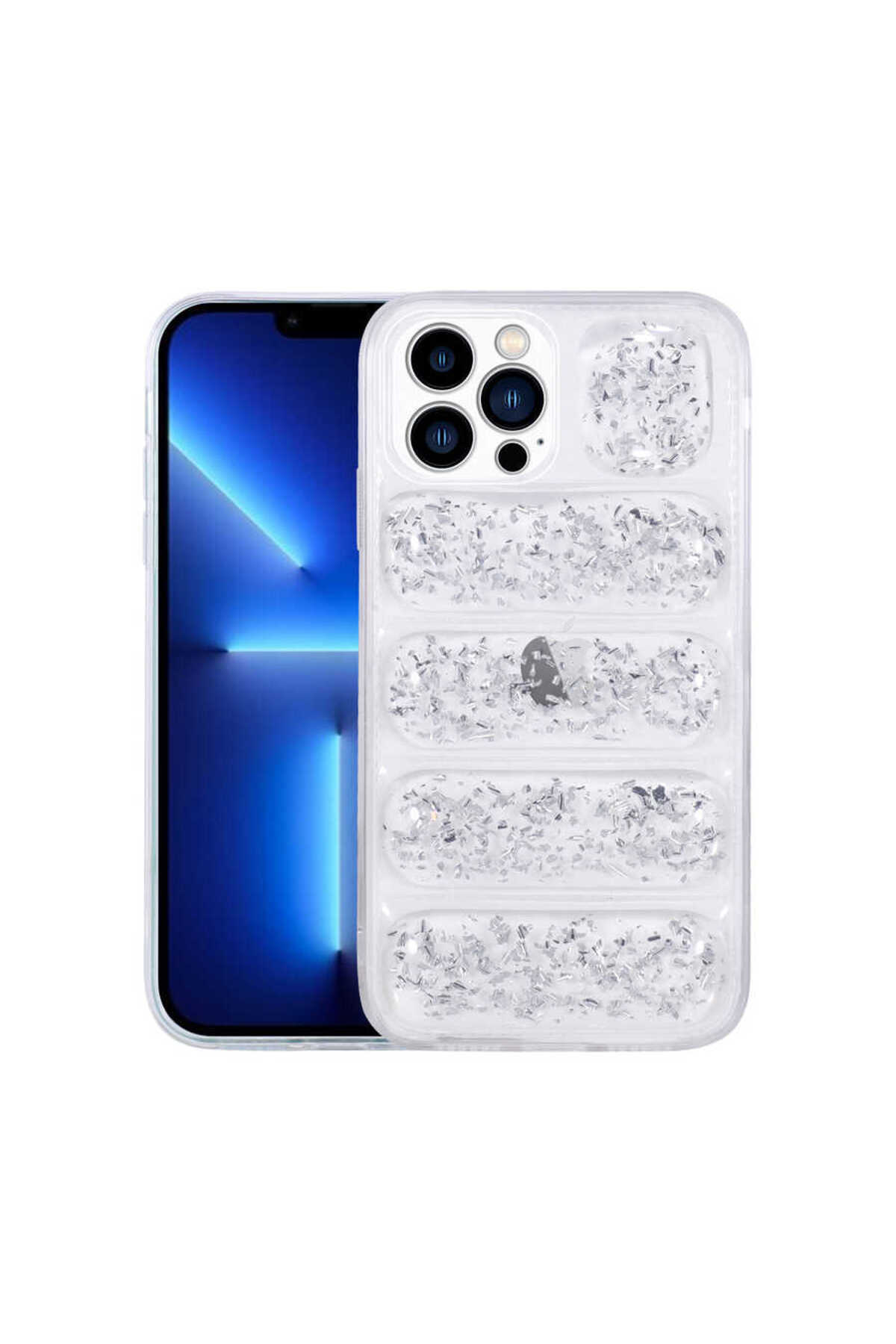 iPhone 13 Pro Max Uyumlu Kamera Korumalı Simli AiHTTg'li NXXA Dalga Kılıf-Gümüş