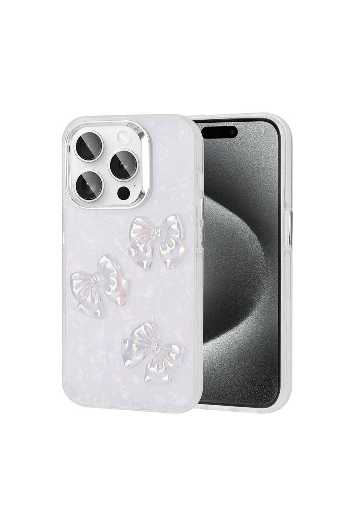 iPhone 15 Pro Max Uyumlu Kabartma Figürlü Parlak JoieCreatif Eralli Silikon Kılıf-Kelebek