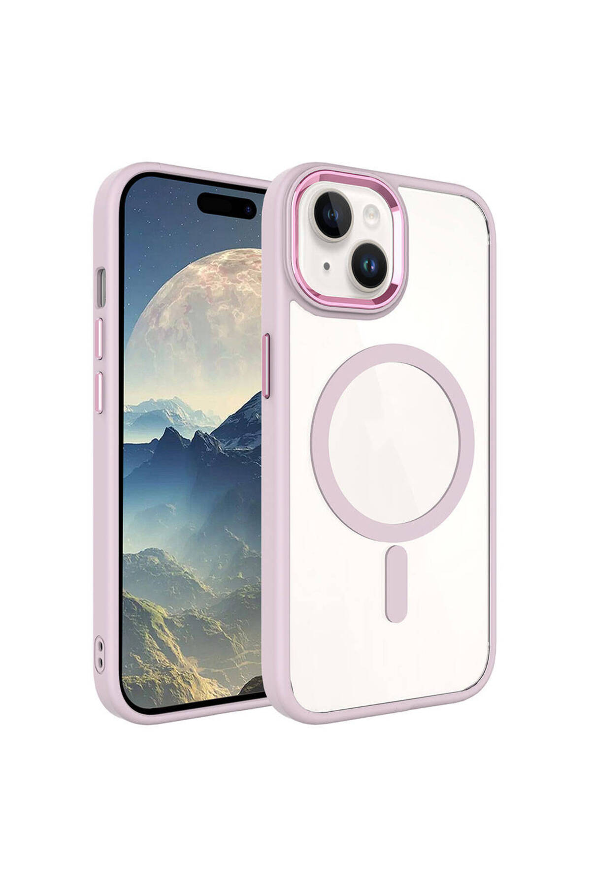 iPhone 15 Plus Uyumlu Wireless Şarj Özellikli NXXA Krom Magsafe Silikon Kılıf-Pembe Açık