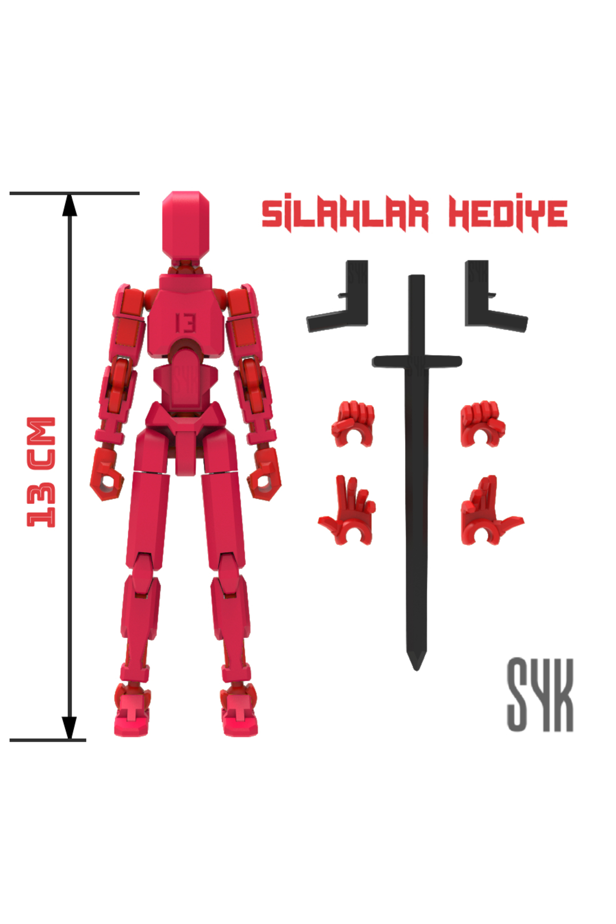 Robot 13 Dummy Red Red All Joints Moving Action Figure Toy