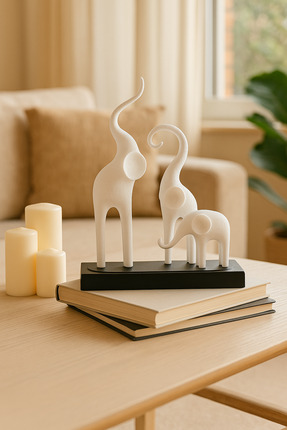 Outletore Modern Beyaz Üçlü Fil Biblo, Dekoratif Obje, Ev ve Ofis İçin Minima...