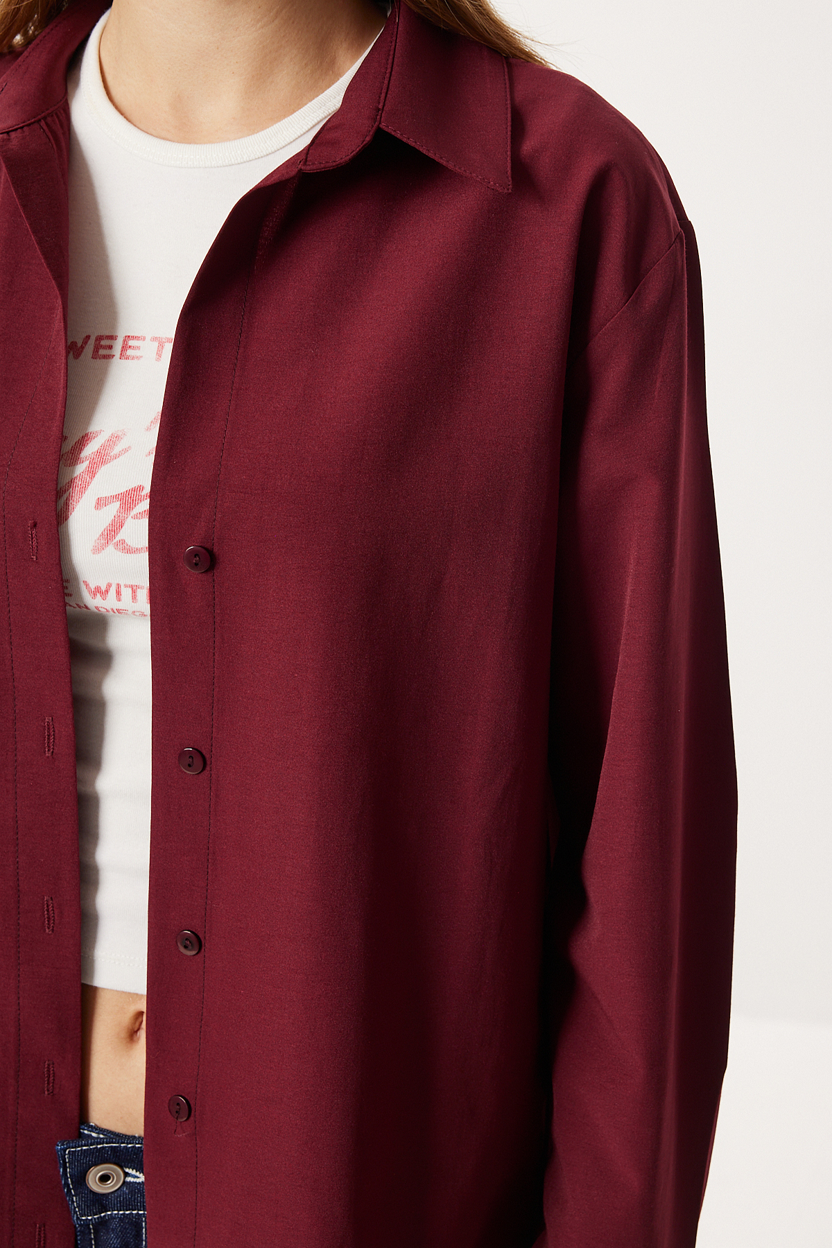 Lovelyİstanbul  Basic Dokuma Gömlek LUB0299 BORDO - Görsel 5