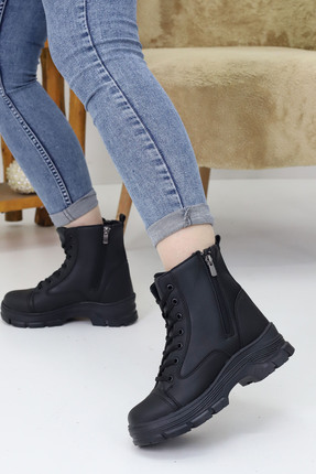 Emax Kadın Bağcıklı Çift Fermuarlı Kalın Taban Postal Bot Kışlık Su Geçirmez 512