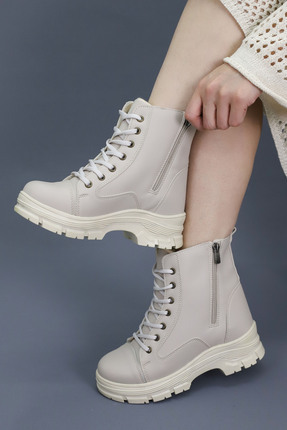 Emax Kadın Bağcıklı Çift Fermuarlı Kalın Taban Postal Bot Kışlık Su Geçirmez 512