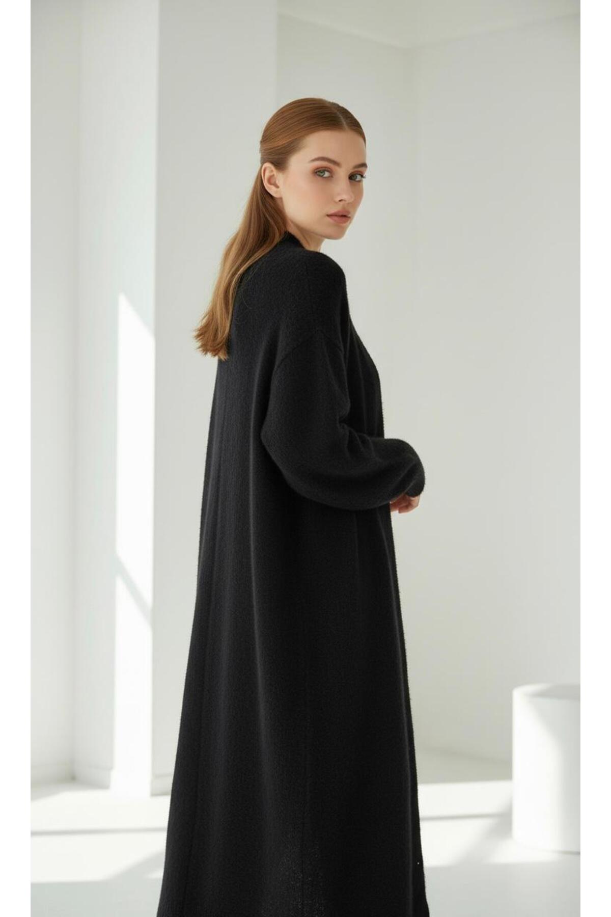 AYMİSS  MODA UZUN SİYAH HIRKA - Görsel 4