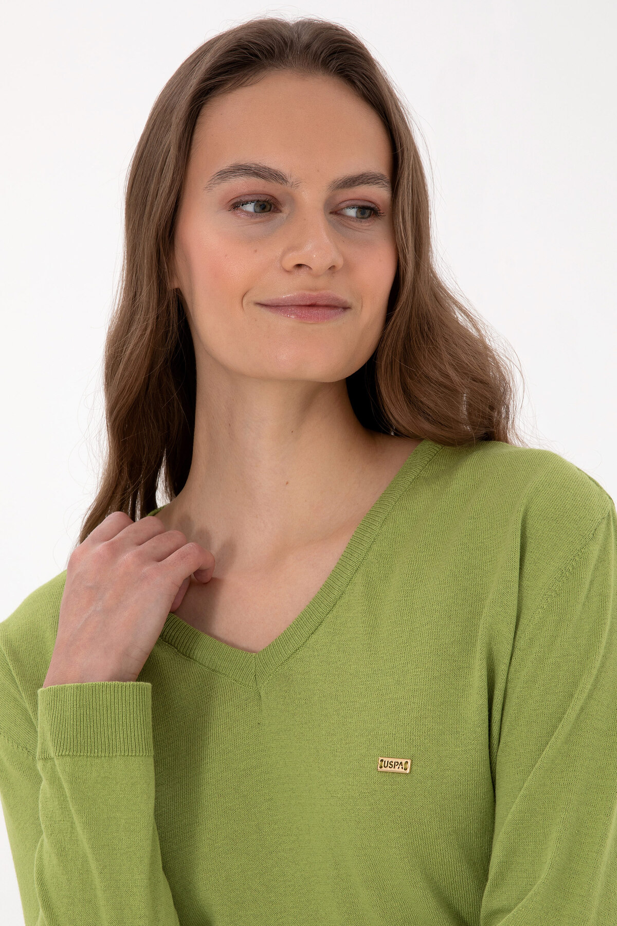 U.S. Polo Assn.  Kadın Fıstık V Yaka Basic Kazak 50313598-VR087 - Görsel 2