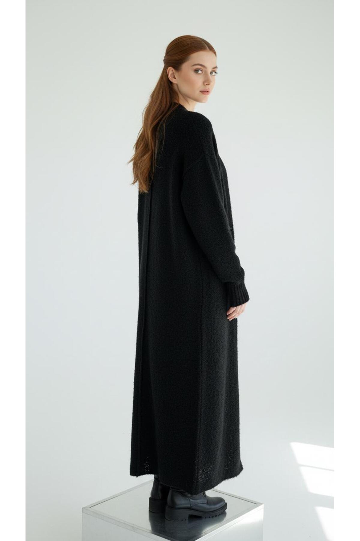 AYMİSS  MODA UZUN SİYAH HIRKA - Görsel 3