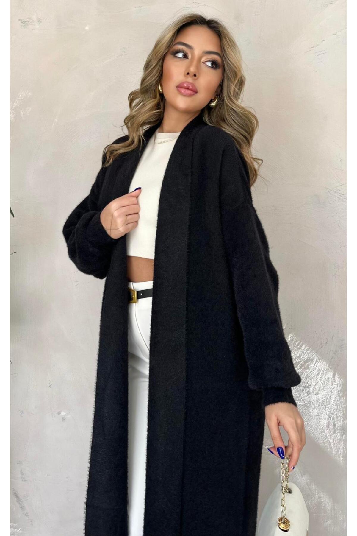 AYMİSS  MODA UZUN SİYAH HIRKA - Görsel 6