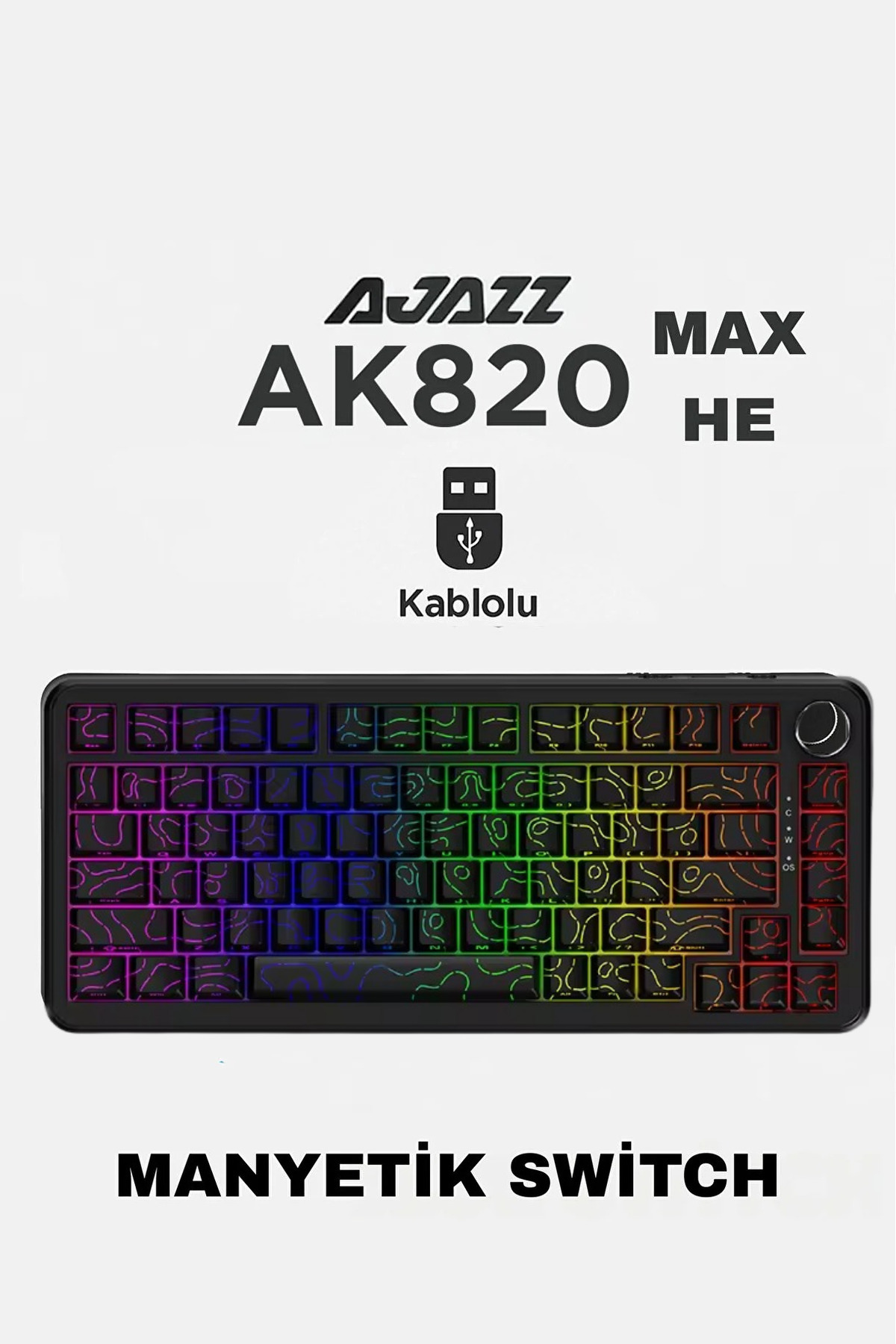 Ajazz AK820 MAX HE Kablolu Mekanik Oyun Klavyesi, Rapid Trigger, RGB Aydınlatma, Hall Effect