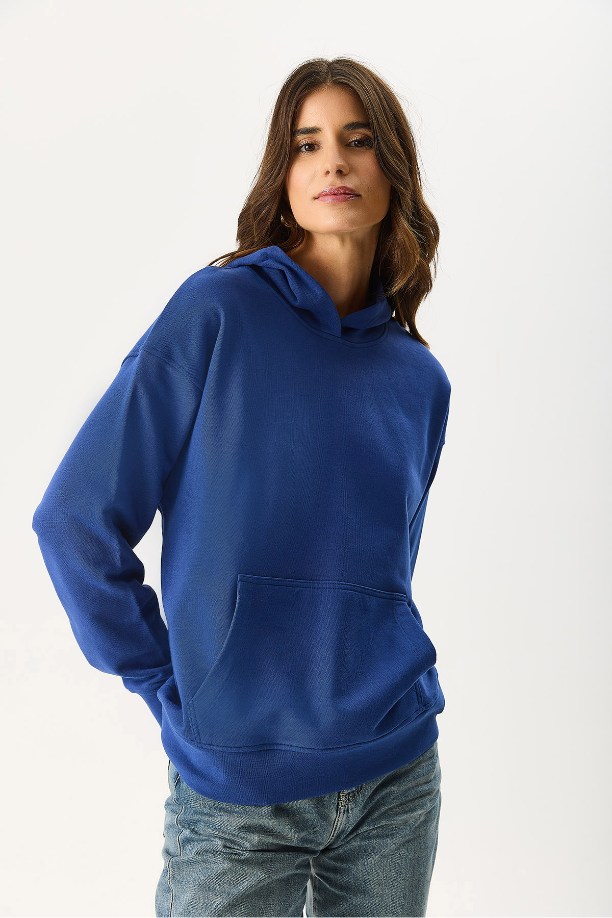 VENA  Kadın Kapüşonlu Basic Hoodie Sweatshirt %100 Pamuk - Navy - Görsel 5