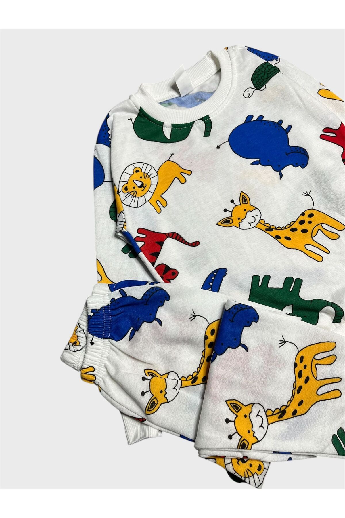 ALİŞ KİDS Erkek Çocuk Pamuklu Şardonlu Beyaz Safari Desenli Uzun Kollu Kışlık Pijama Takımı fotoğrafı 3 (önizleme)