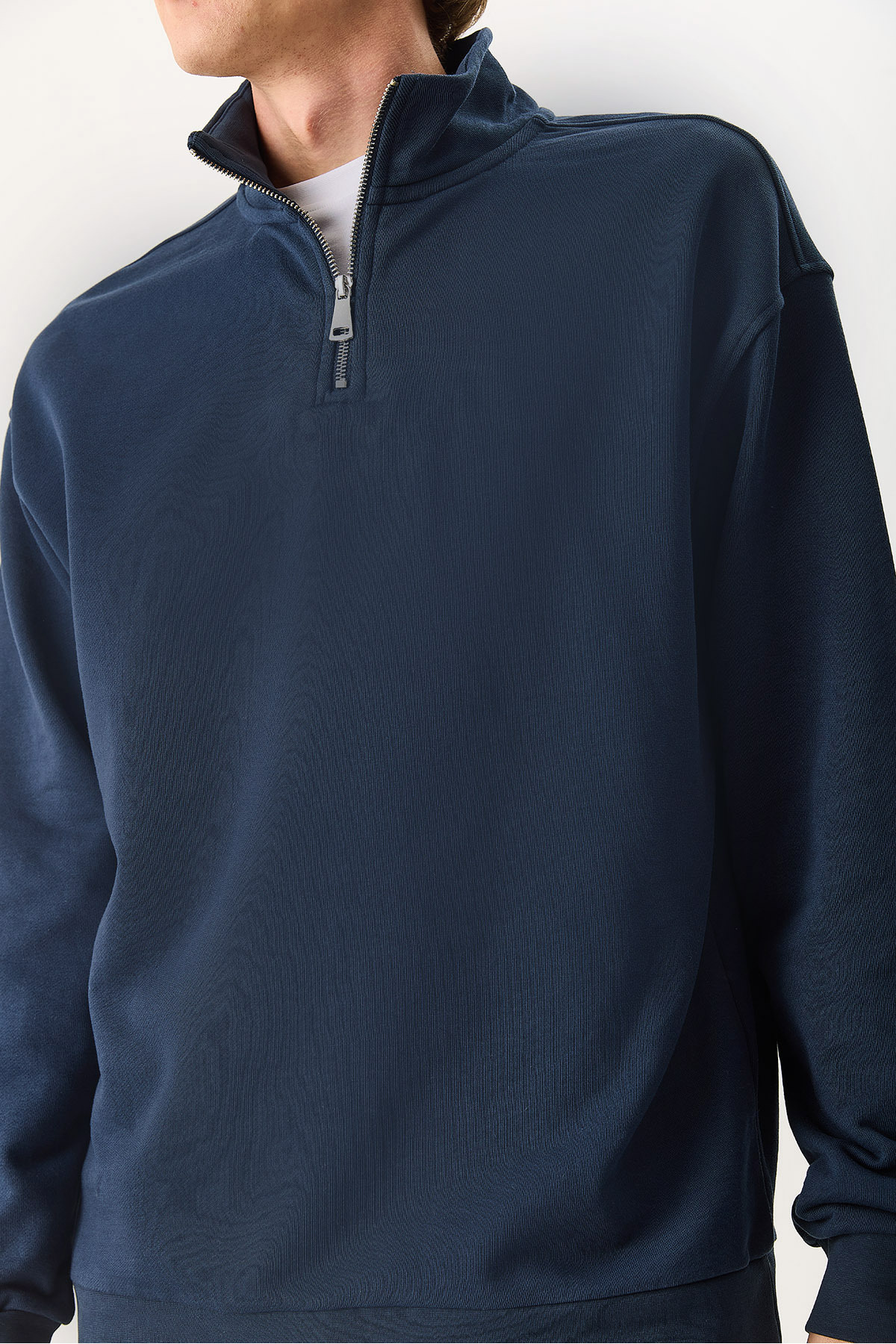 VENA  Erkek Bruce Dik Yaka Yarım Fermuarlı Sweatshirt %100 Pamuk - Lacivert - Görsel 7