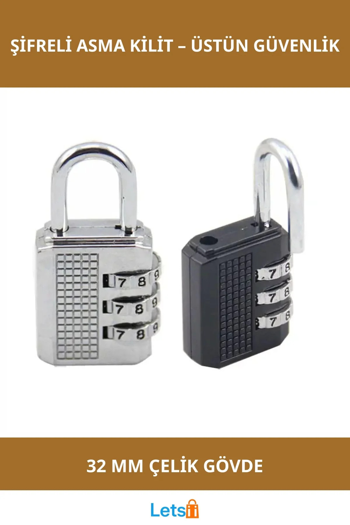Letsii Şifreli Paslanmaz Çelik Dayanıklı 32 mm Asma Kilit