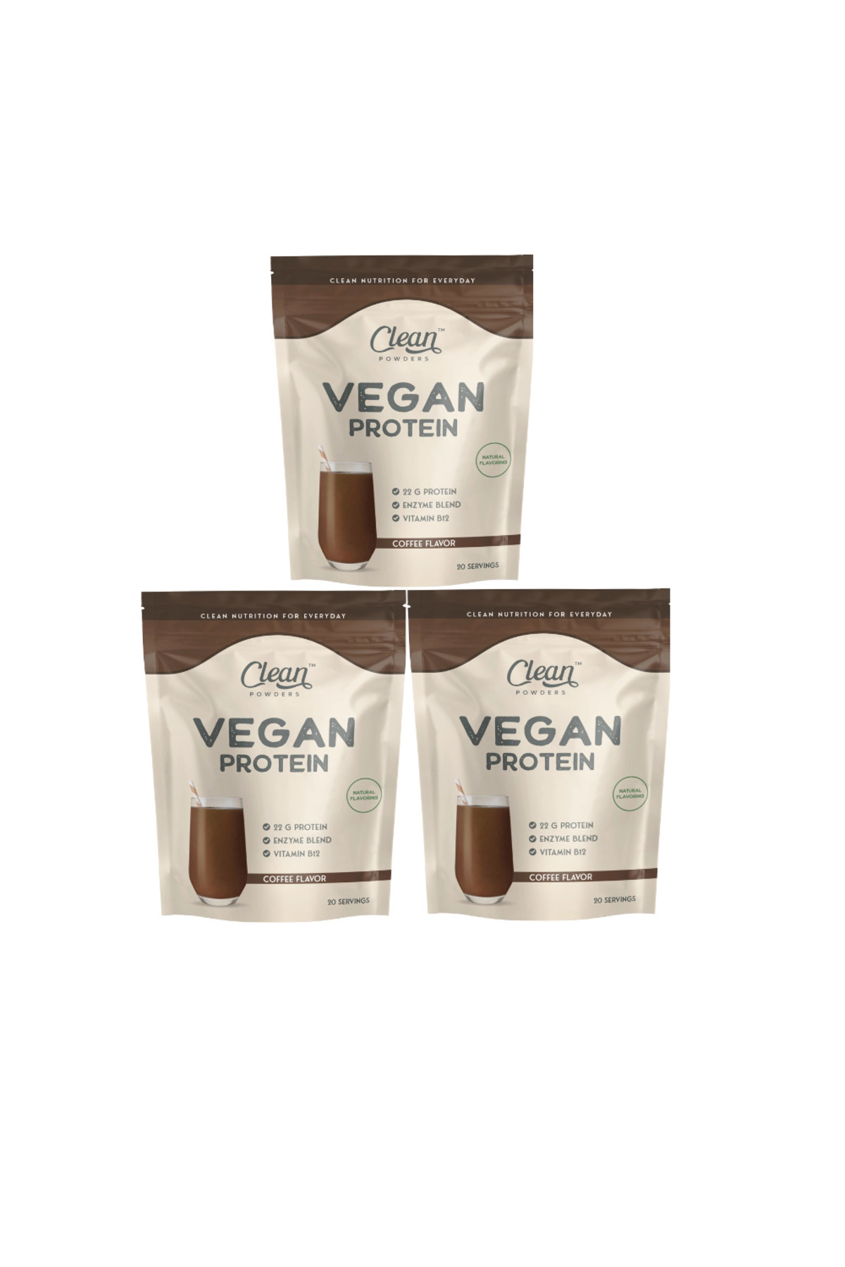Clean Powders Vegan Protein 600 gr - Kahve 3 Adet