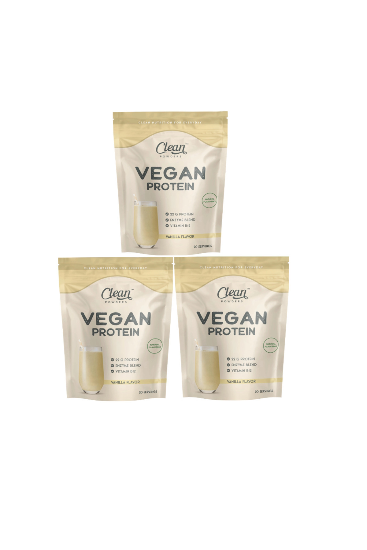 Clean Powders Vegan Protein 600 gr - Vanilya 3 Adet