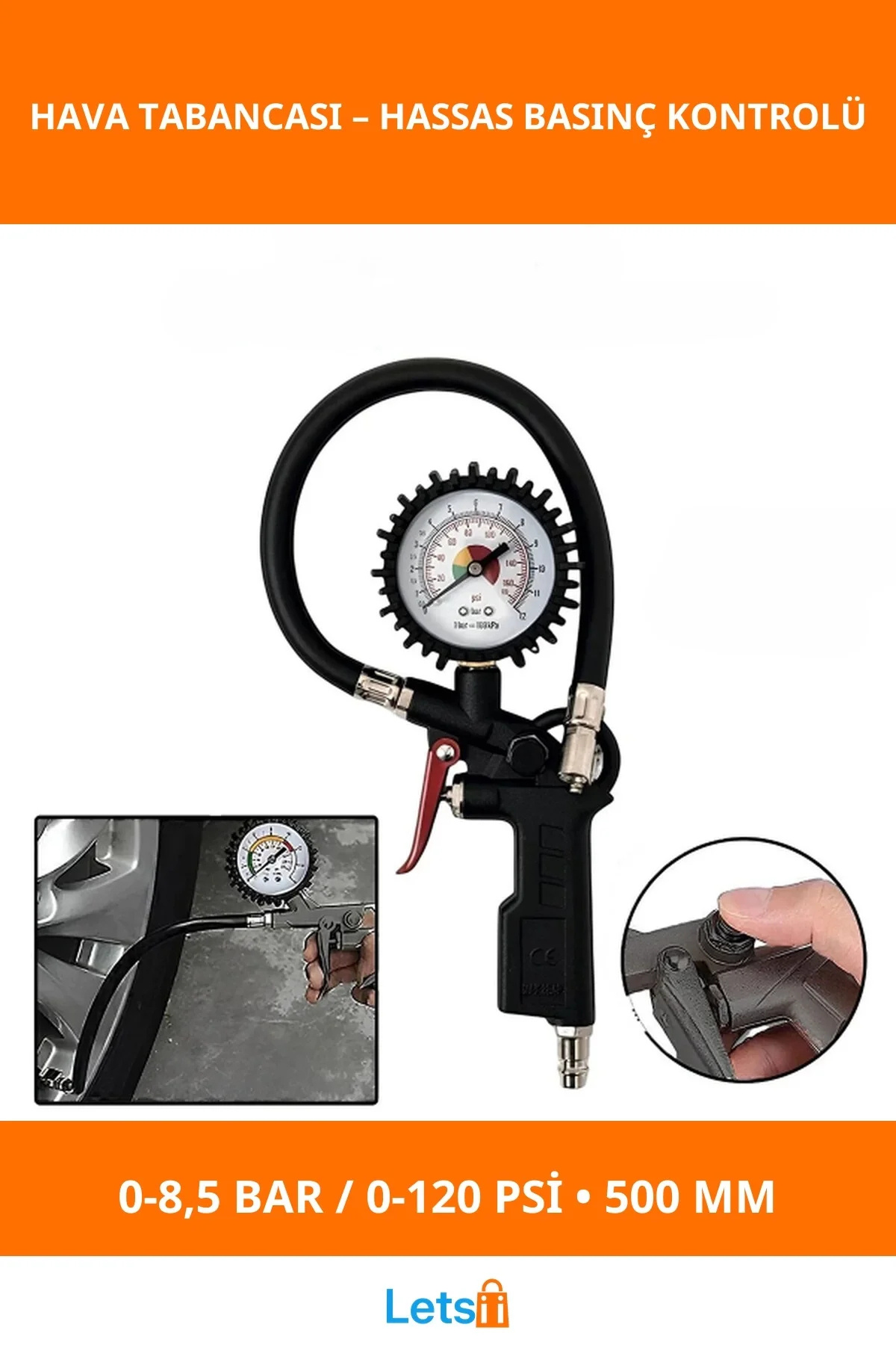 Letsii Hassas Manometreli Saatli Hava Tabancası 0 8.5 Bar / 0 120 Psi