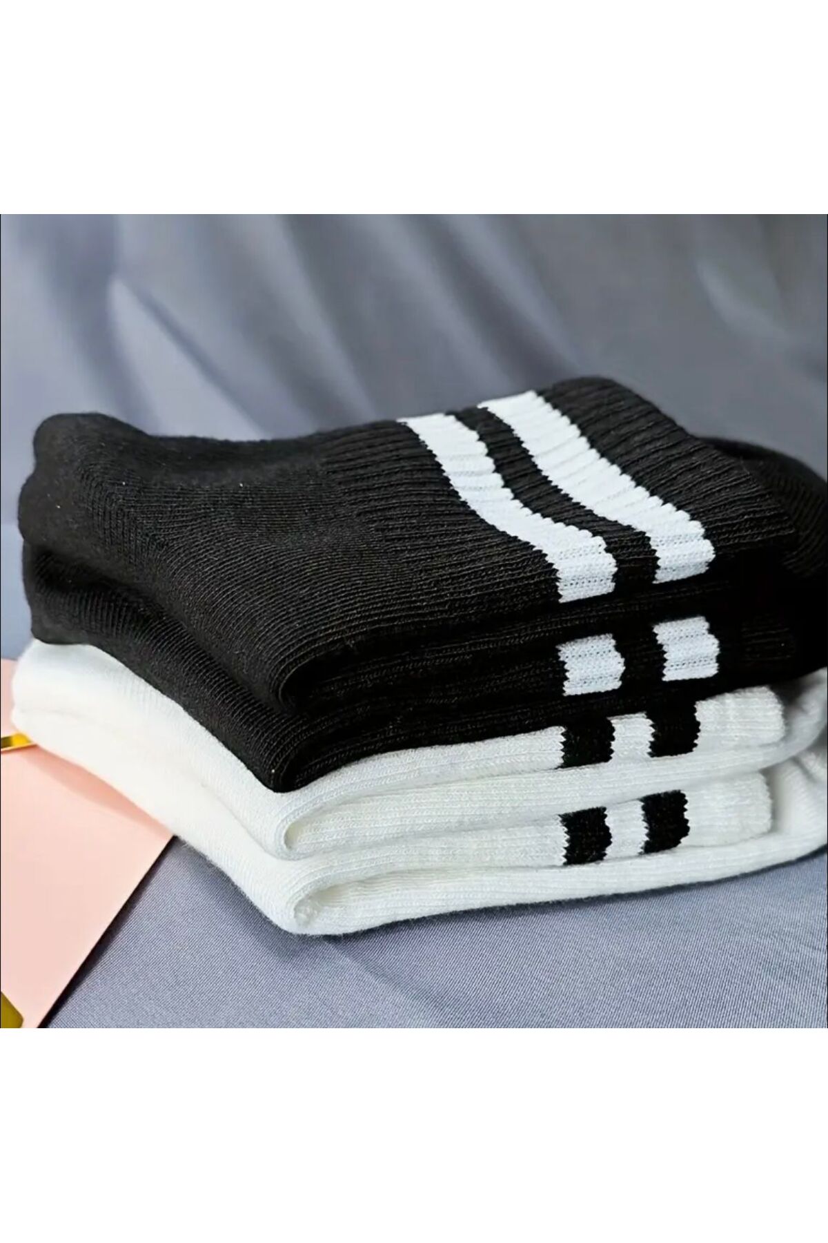 vast çorap 20`li Paket Siyah Beyaz Çemberli Tenis Kolej Pamuklu Çorap (10 Çift Beyaz, 10 Çift Siyah) görsel 4