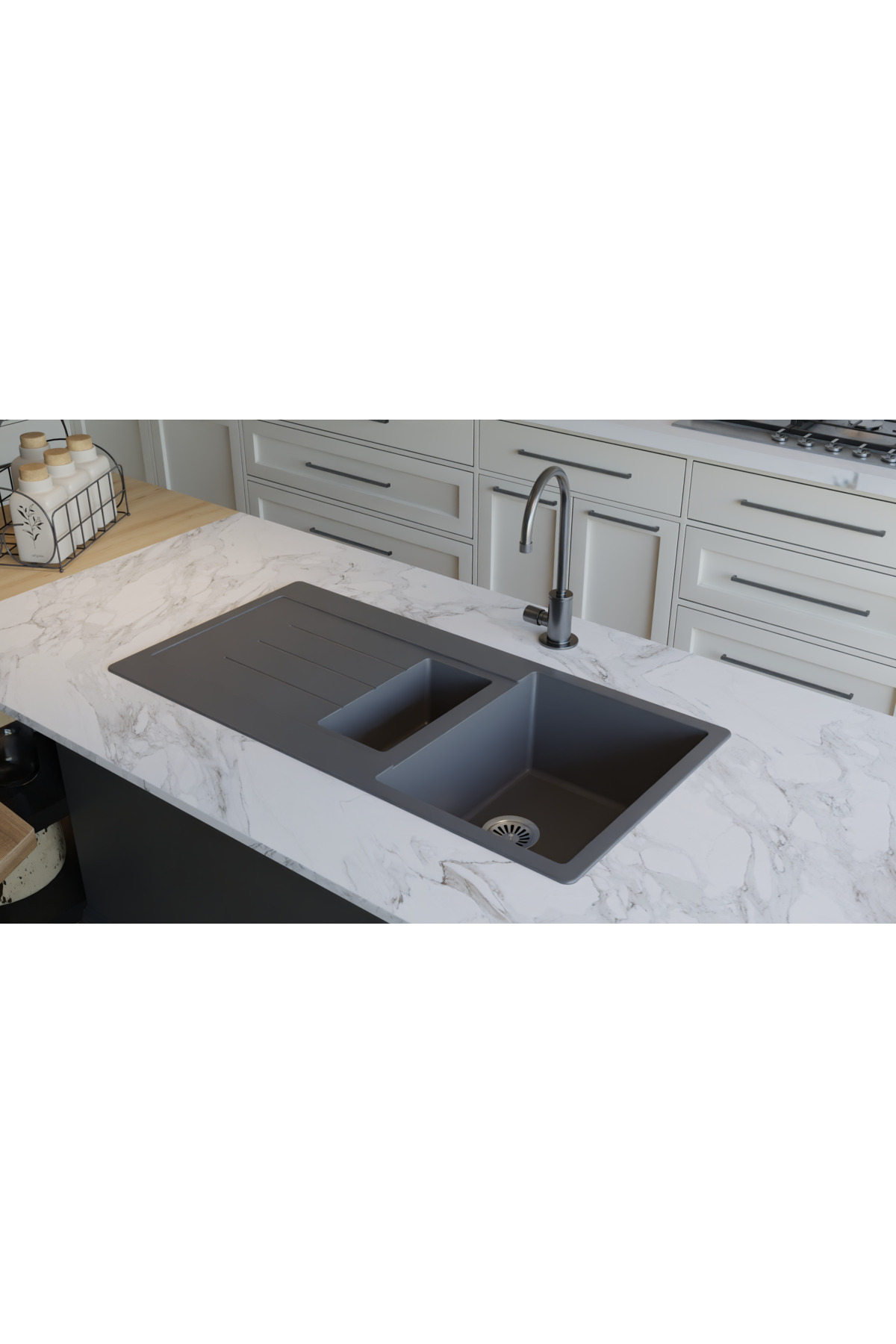 Livabo liva50100 1,5 göz siyah granit mutfak eviyesi