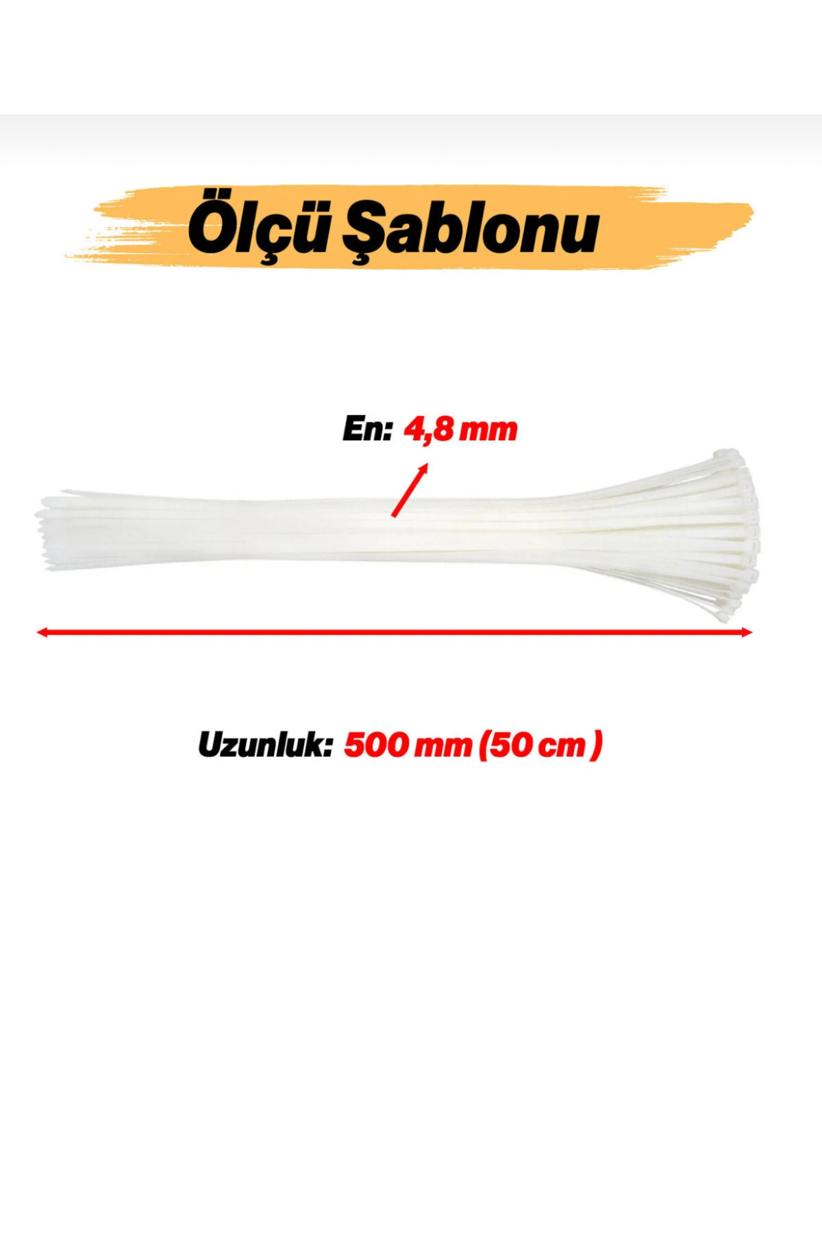 ECOLE Plastik Cırt Kelepçe 4.8x500 mm Kablo Bağı Beyaz (100 Adet
