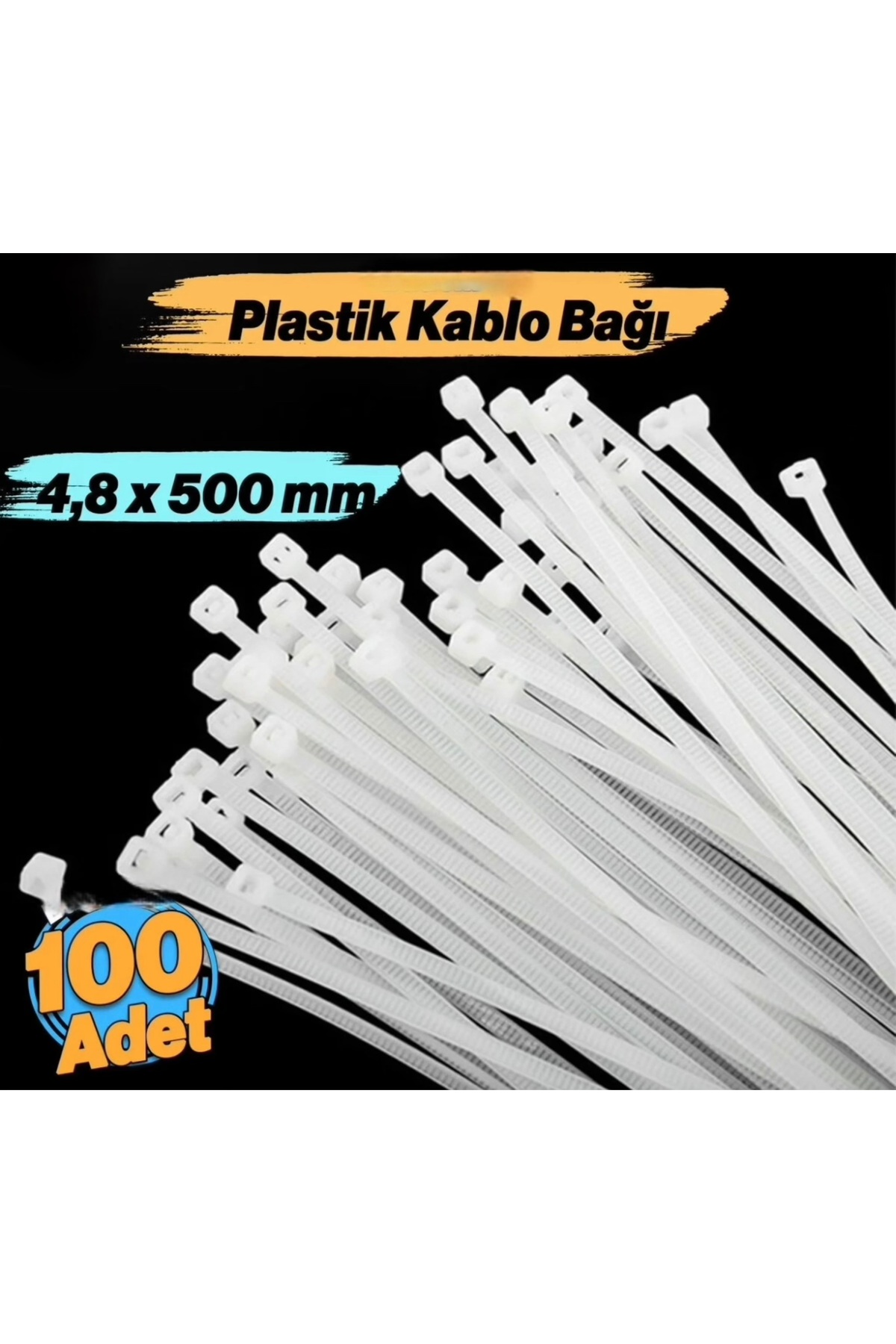 ぱこん ECOLE Plastik Cırt Kelepçe 4.8x500 mm Kablo Bağı Beyaz (100 Adet